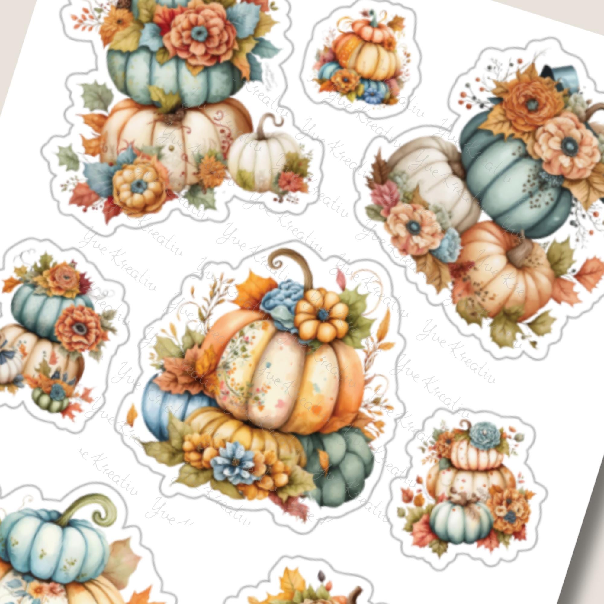 Kürbis Aufkleber Halloween Sticker Herbst Dekoration bunte Kürbisse Stickerbogen zur Auswahl in Weiß - Transparent - Matt - Glanz #SBA6