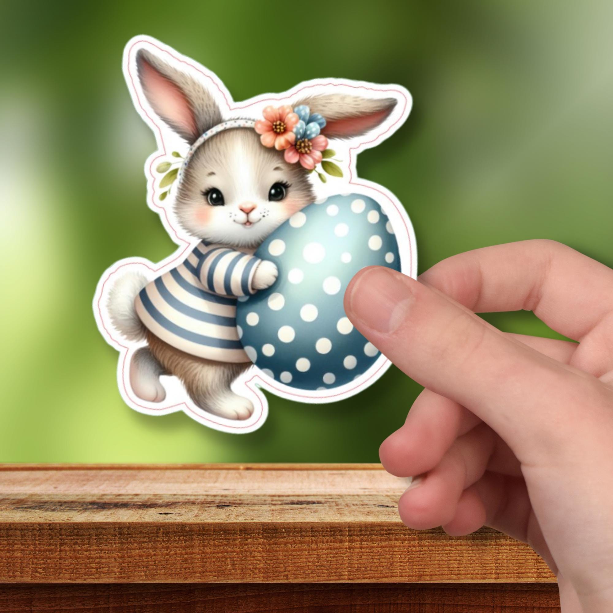 Aufkleber Ostern großer 8 cm Sticker niedliches Häschen Deko Hase Geschenkaufkleber Osterhase - zur Auswahl in Weiß oder Transparent  #SEG8