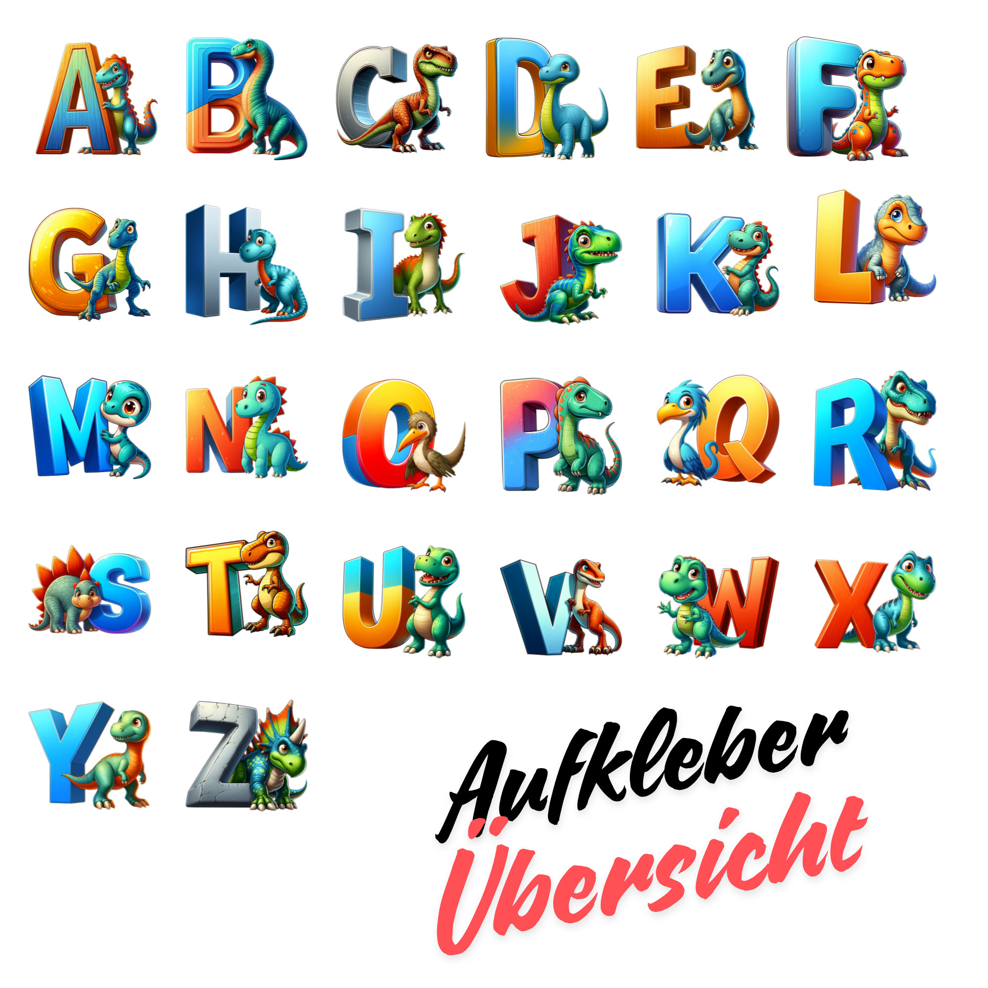 Großer Aufkleber, ABC Sticker, Dino, Dinosaurier, Kinder, Schule, zur Auswahl in Weiß oder Transparent #SEG8 Großer Aufkleber, ABC Sticker, Dino, Dinosaurier, Kinder, Schule, zur Auswahl in Weiß oder Transparent #SEG8