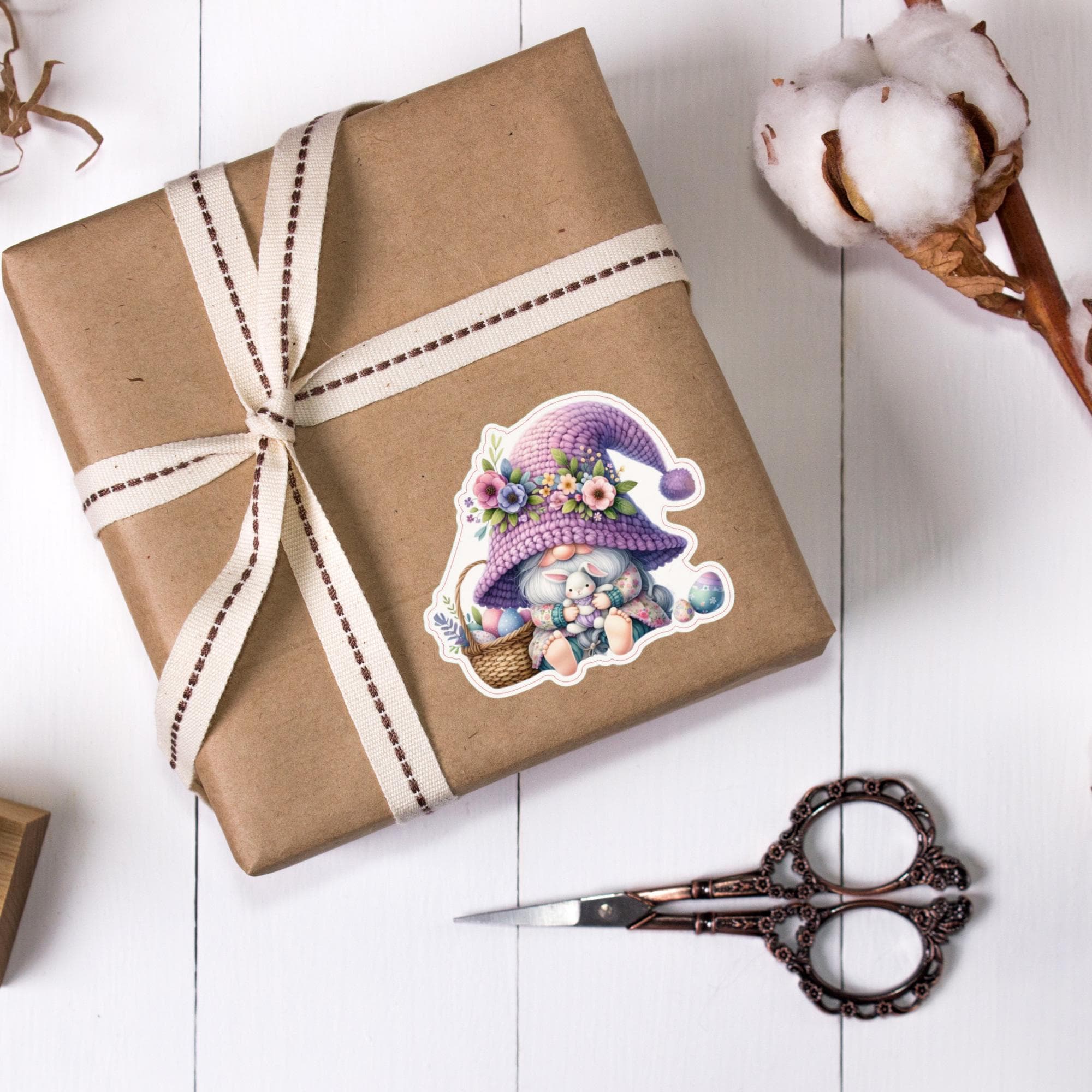 Aufkleber Ostern großer 8 cm Sticker Lila Wichtel Deko Geschenkaufkleber Oster Gnom Zwerg - zur Auswahl in Weiß oder Transparent  #SEG8