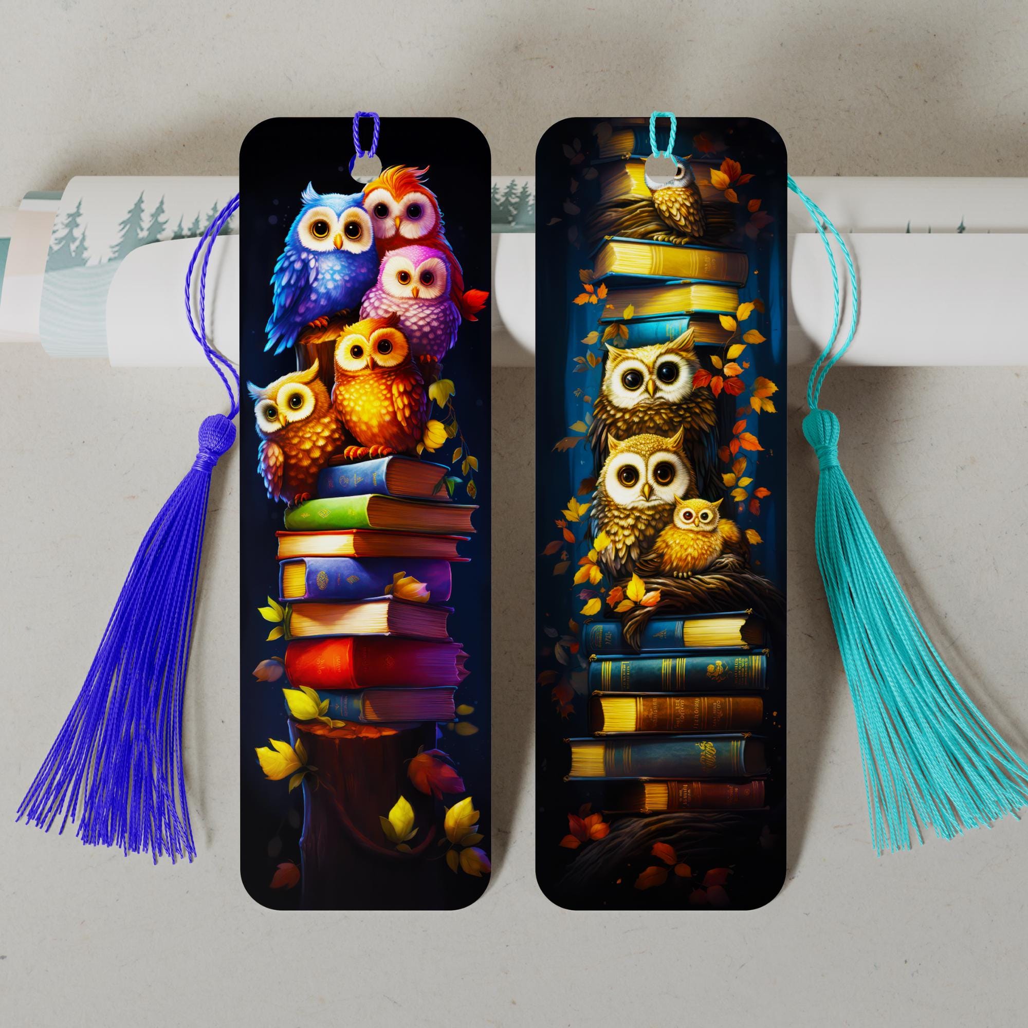 Lesezeichen aus Aluminium Geschenk zum Geburtstag Buchgeschenk "Motiv Bücher Eulen" Bookmark - 2 Motive zur Auswahl  #LEALU