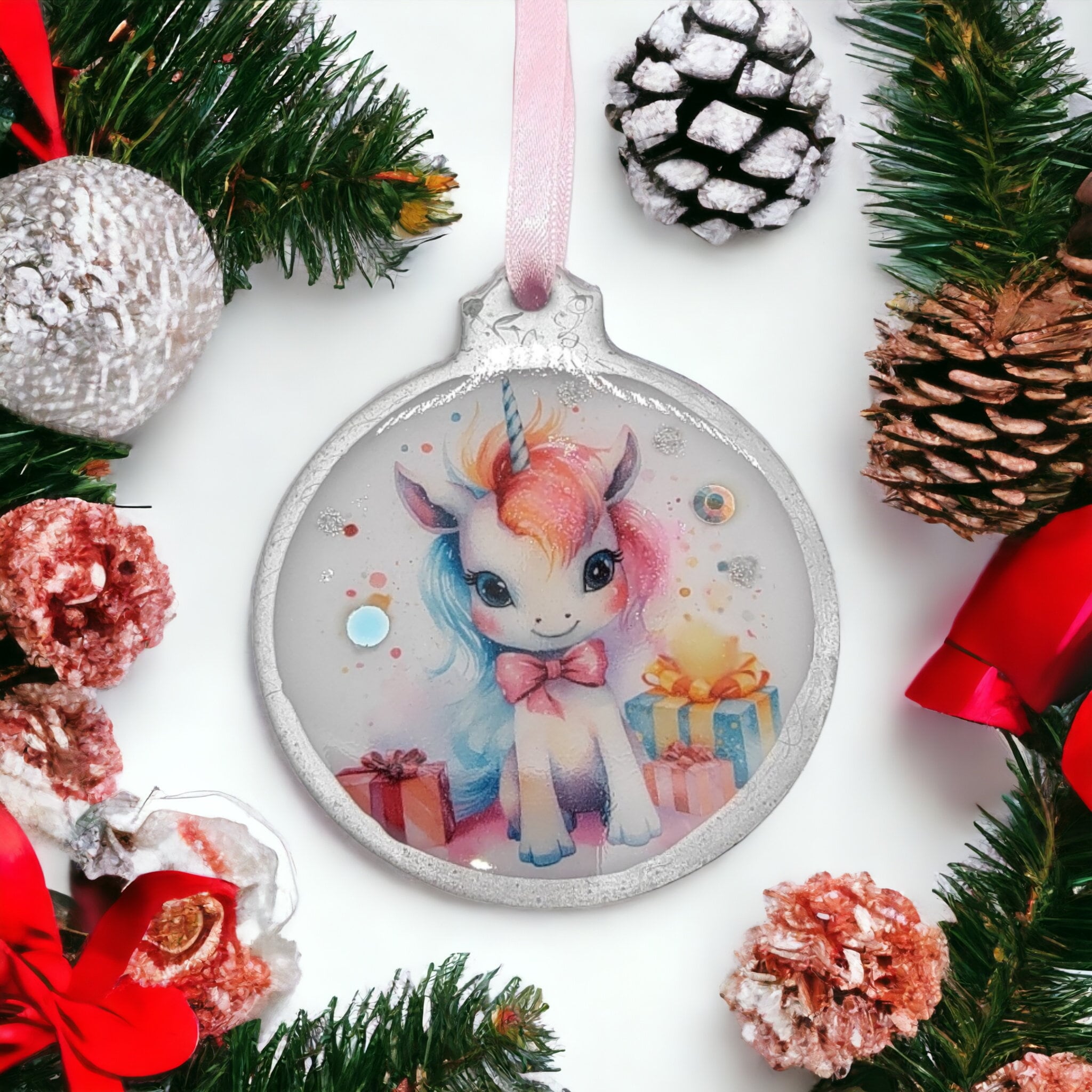 Weihnachtskugel Weihnachtsschmuck Baumanhänger Christmas Ornaments Weihnachten Baumkugel  Motiv "Einhorn"  #1606564442