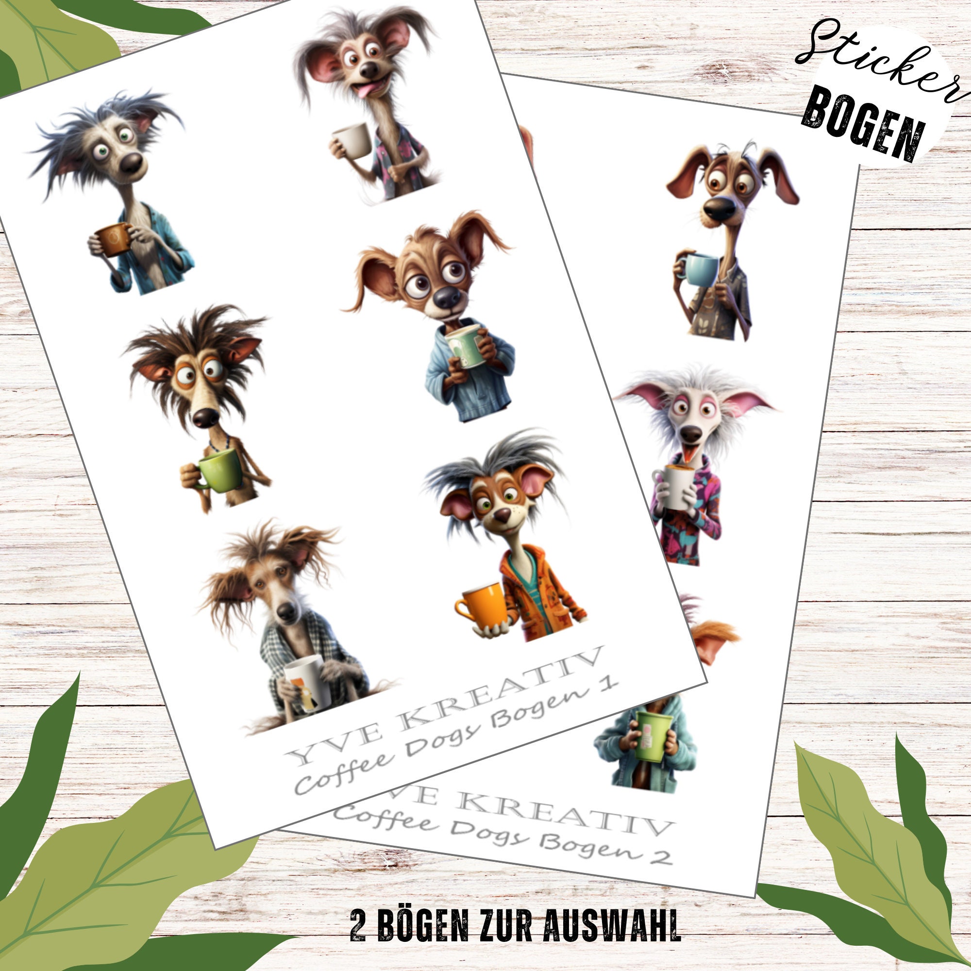 Sticker Bogen - Crazy Coffee Dogs | Sticker Set - Journal Sticker - Aufkleber 2 Bögen zur Auswahl