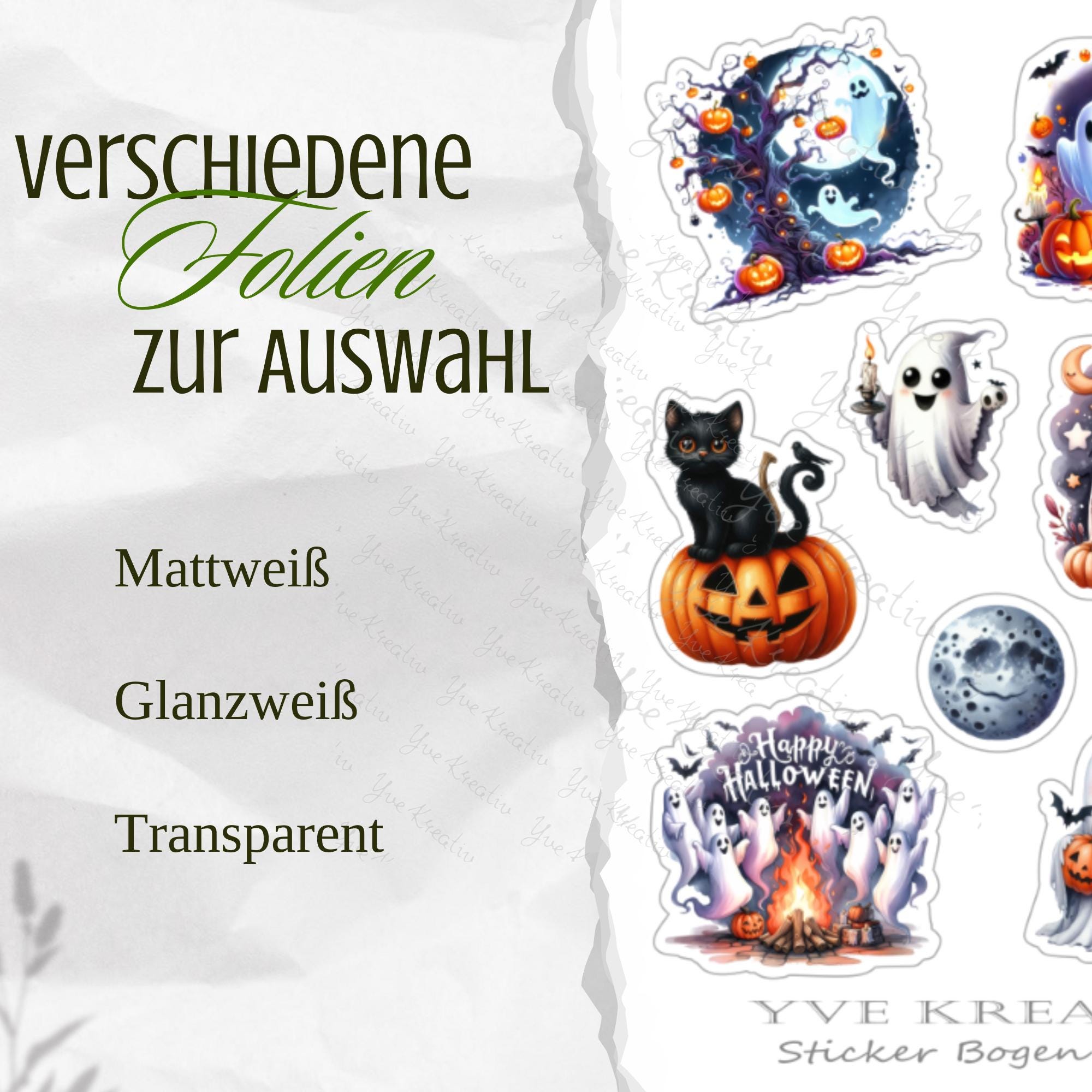 Aufkleber Halloween Stickerbogen Grusel Kürbis Geister Sticker Set - 3 Bögen zur Auswahl in Weiß - Transparent - Matt - Glanz  #SBA6