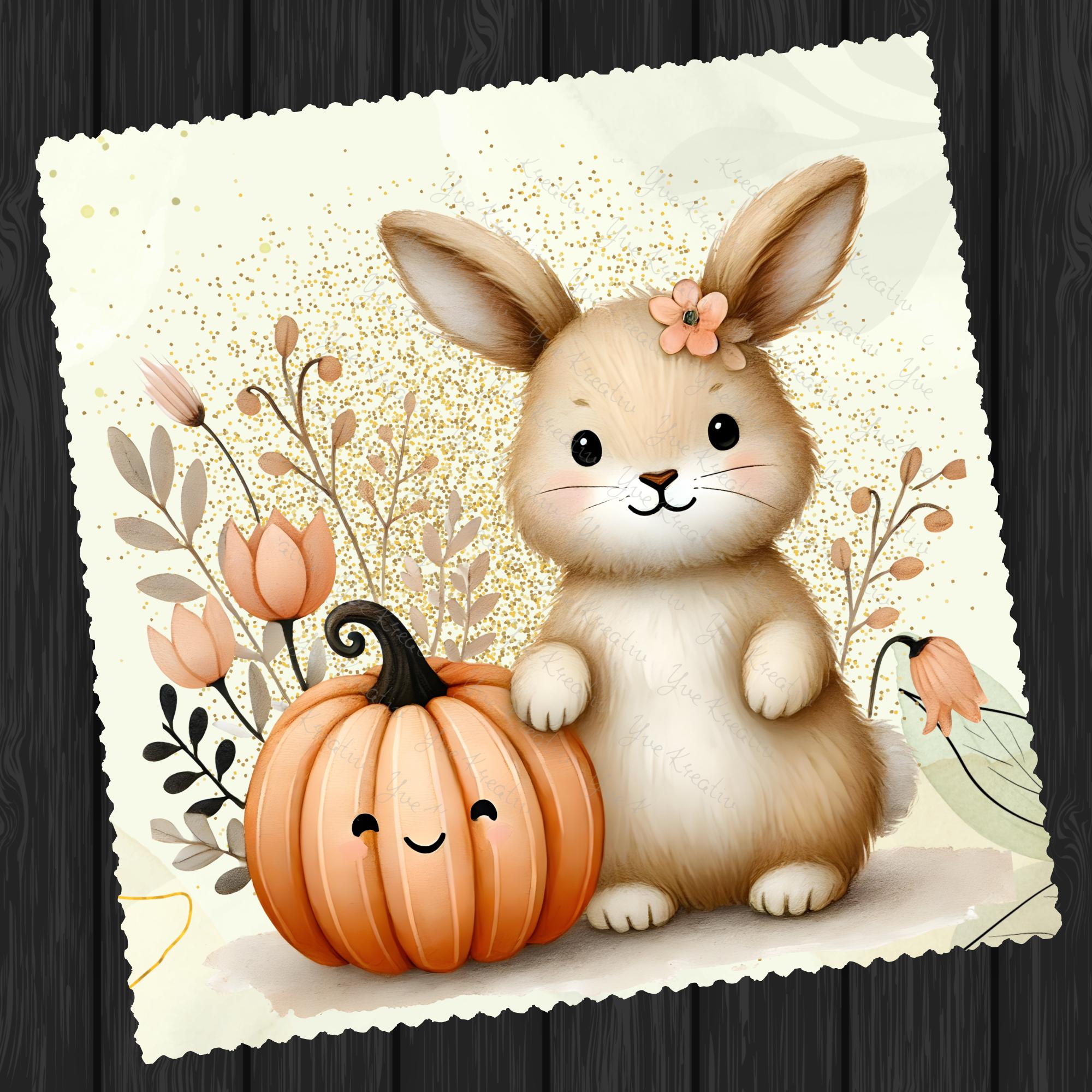 Brillenputztuch Herbst Hase bedrucktes Mikrofasertuch für Sonnenbrille Displays Handy Häschen Geschenk Halloween Mitbringsel #TI168