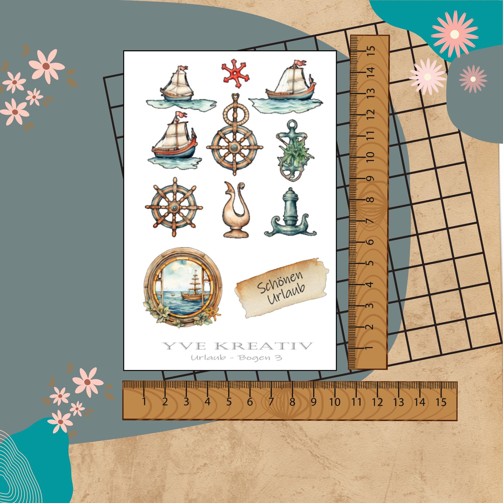 Sticker Bogen " Maritim Meer Urlaub Reisen " | Set - Aufkleber 2 Stickerbögen zur Auswahl in Weiß - Transparent - Matt - Glanz  #SBA6