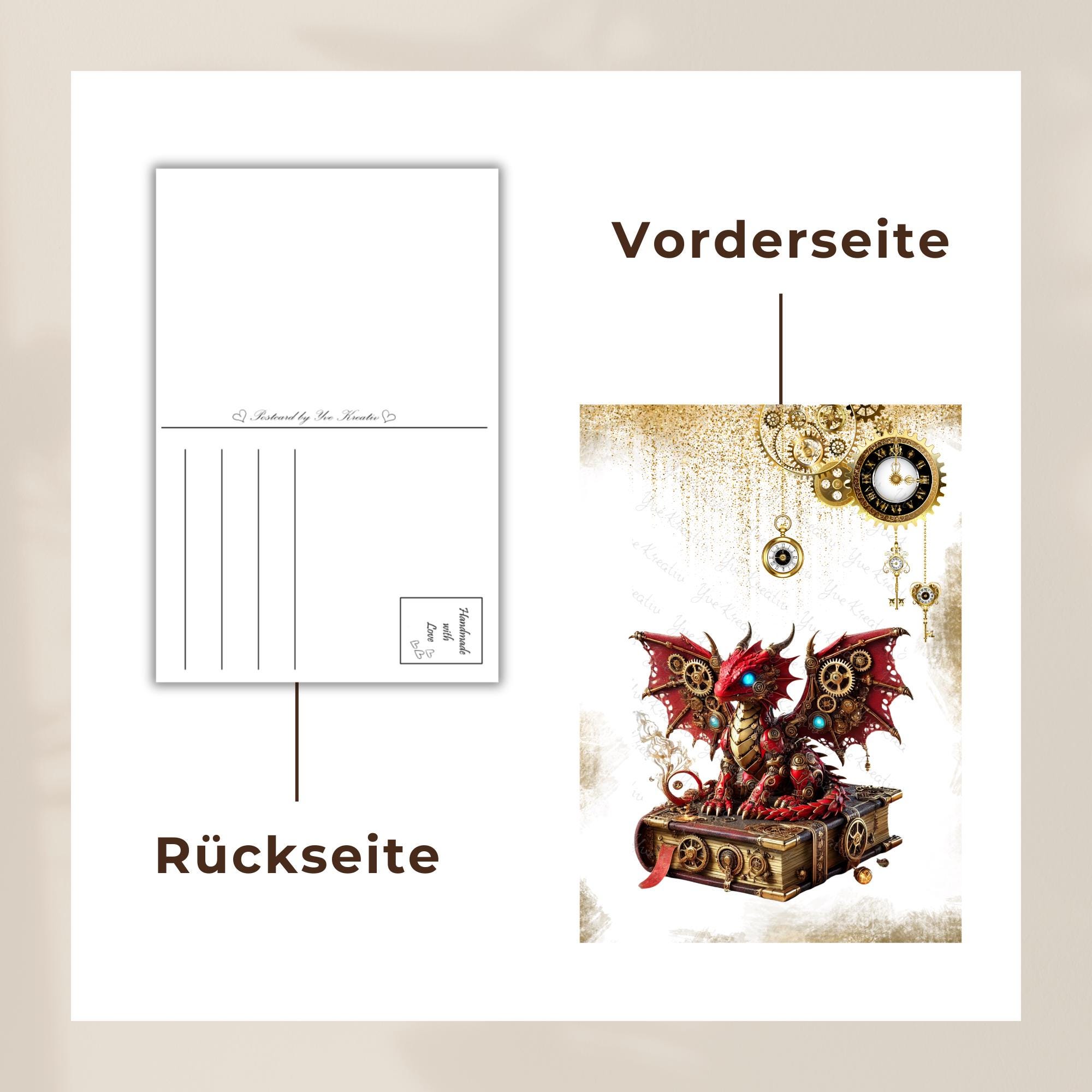 Postkarte Glückwunschkarte Grußkarte Geschenkkarte Gutschein auf DIN A6 Karte mit Glanzoberfläche Drachen Steampunk #PHO