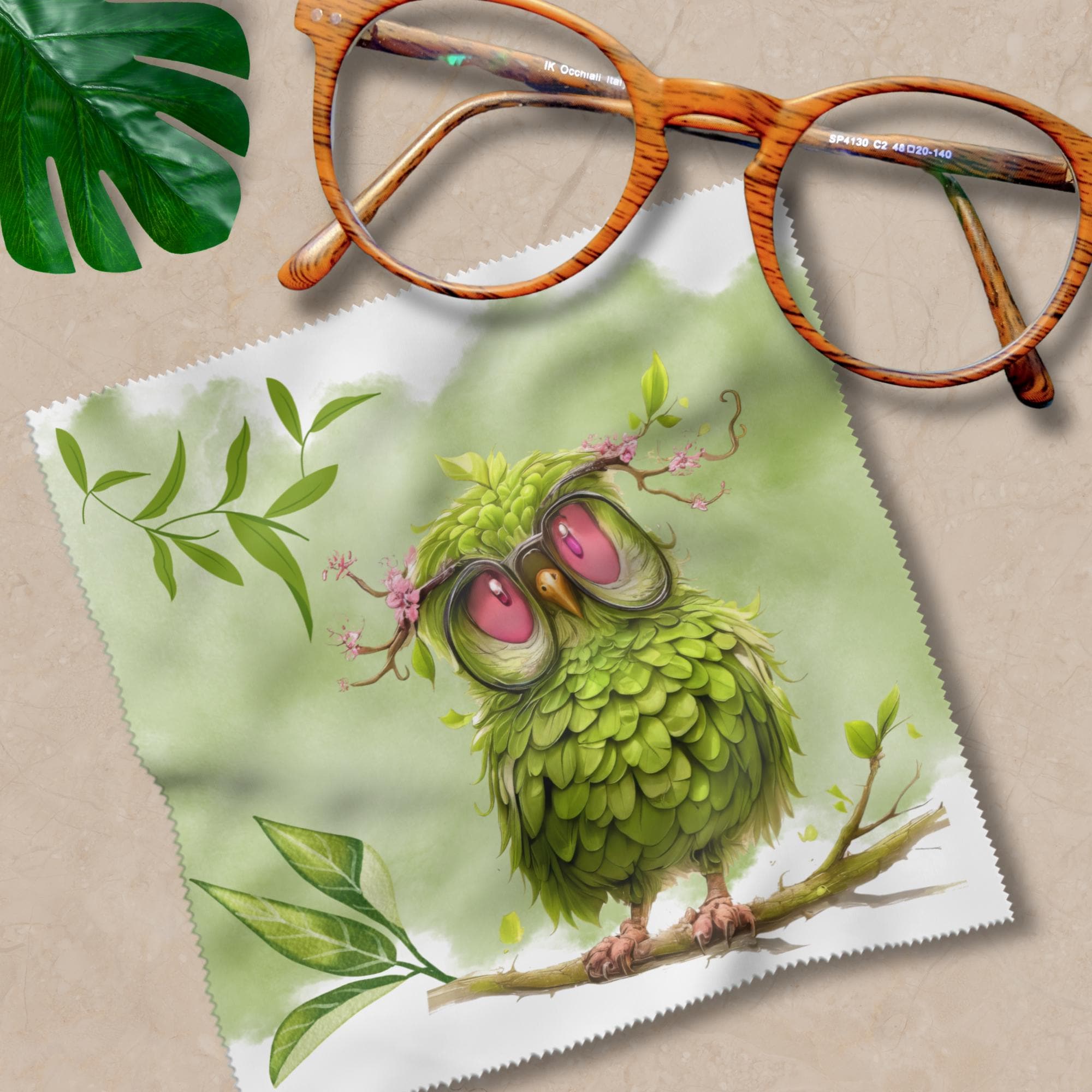 Brillenputztuch grüne Eule Geschenk Geburtstag Mitbringsel Freundin bedrucktes Mikrofasertuch für Brille Sonnenbrille Displays #TI155
