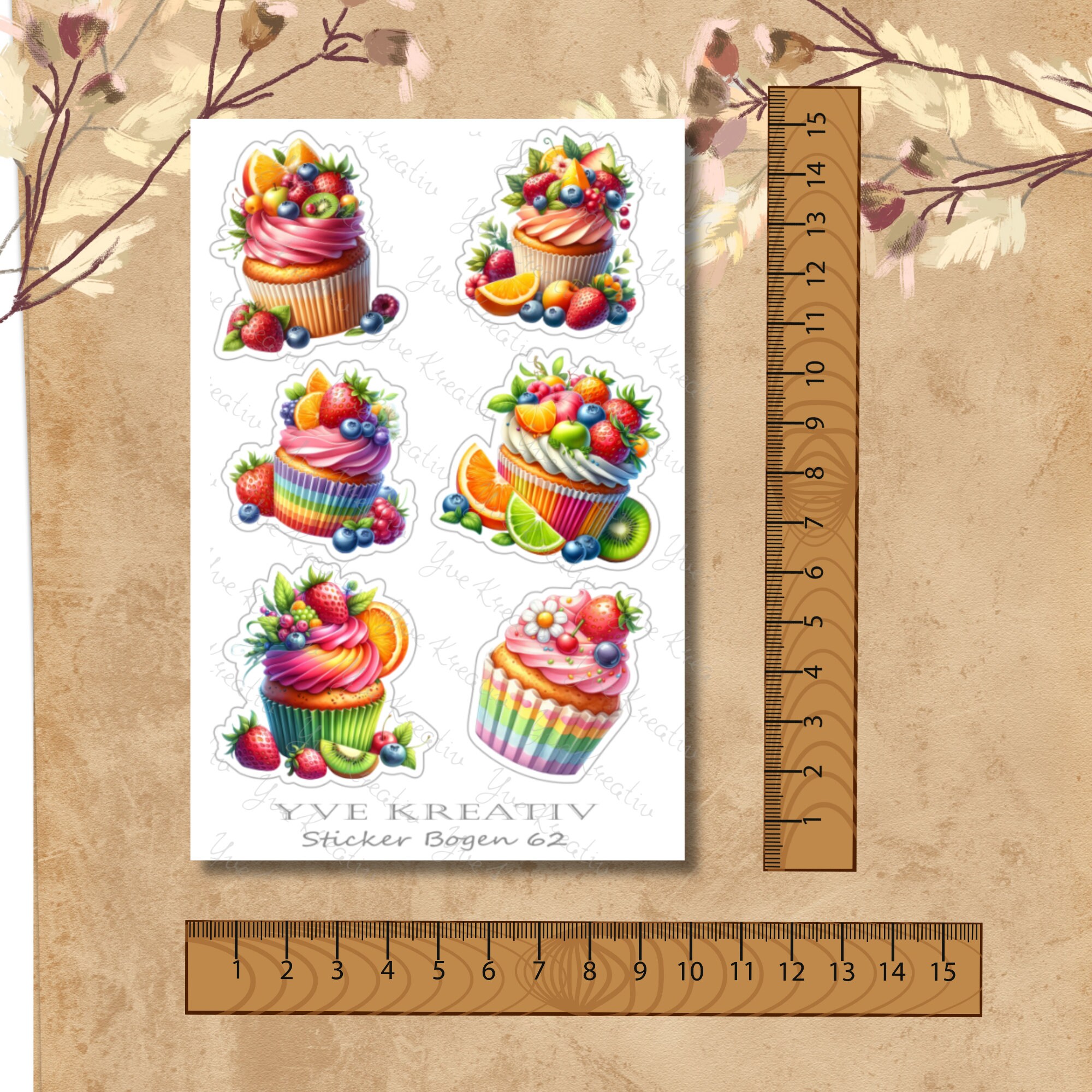Sticker Bogen, Aufkleber, Cupcake, Muffin | Sticker Set - 3 Stickerbogen zur Auswahl in Weiß - Transparent - Matt - Glanz  #SBA6