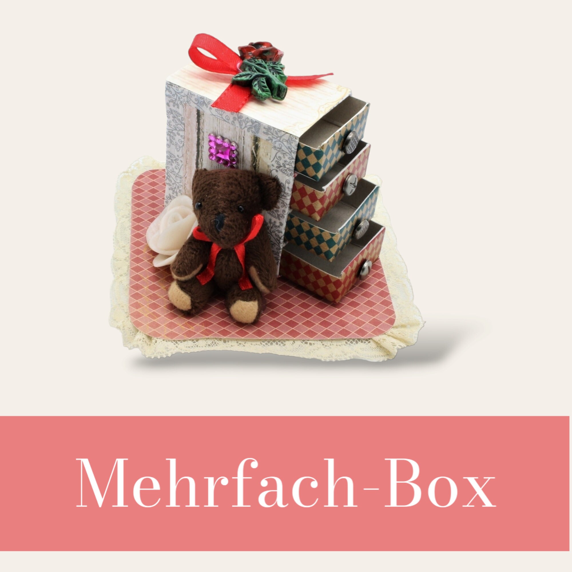Mini Komode aus Streichholzschachteln mit Bär / Teddybär für Geldgeschenk / Gutschein / Aufbewahrung / Schubladen  #680669984