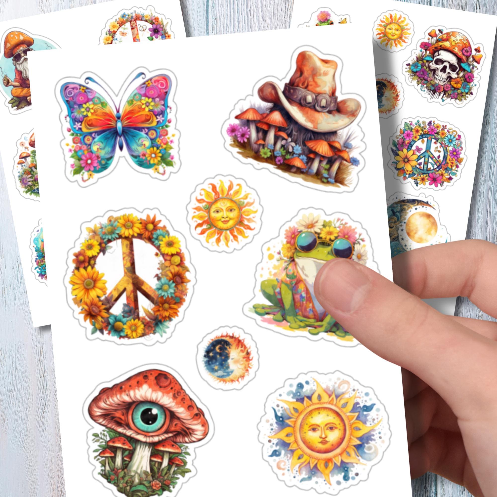 Aufkleber Peace Love Hippie Sticker Bogen Set - 3 Stickerbogen zur Auswahl in Weiß - Transparent - Matt - Glanz  #SBA6