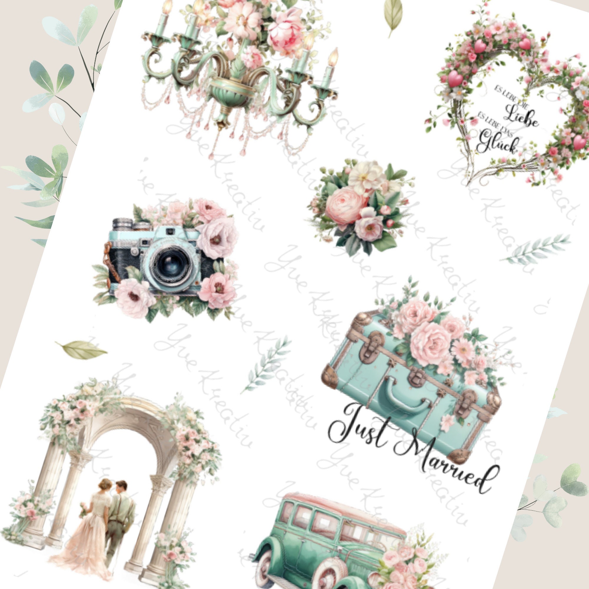 Sticker Bogen " Hochzeit " | Sticker Set - Aufkleber Stickerbogen zur Auswahl in Weiß - Transparent - Matt - Glanz#SBA6