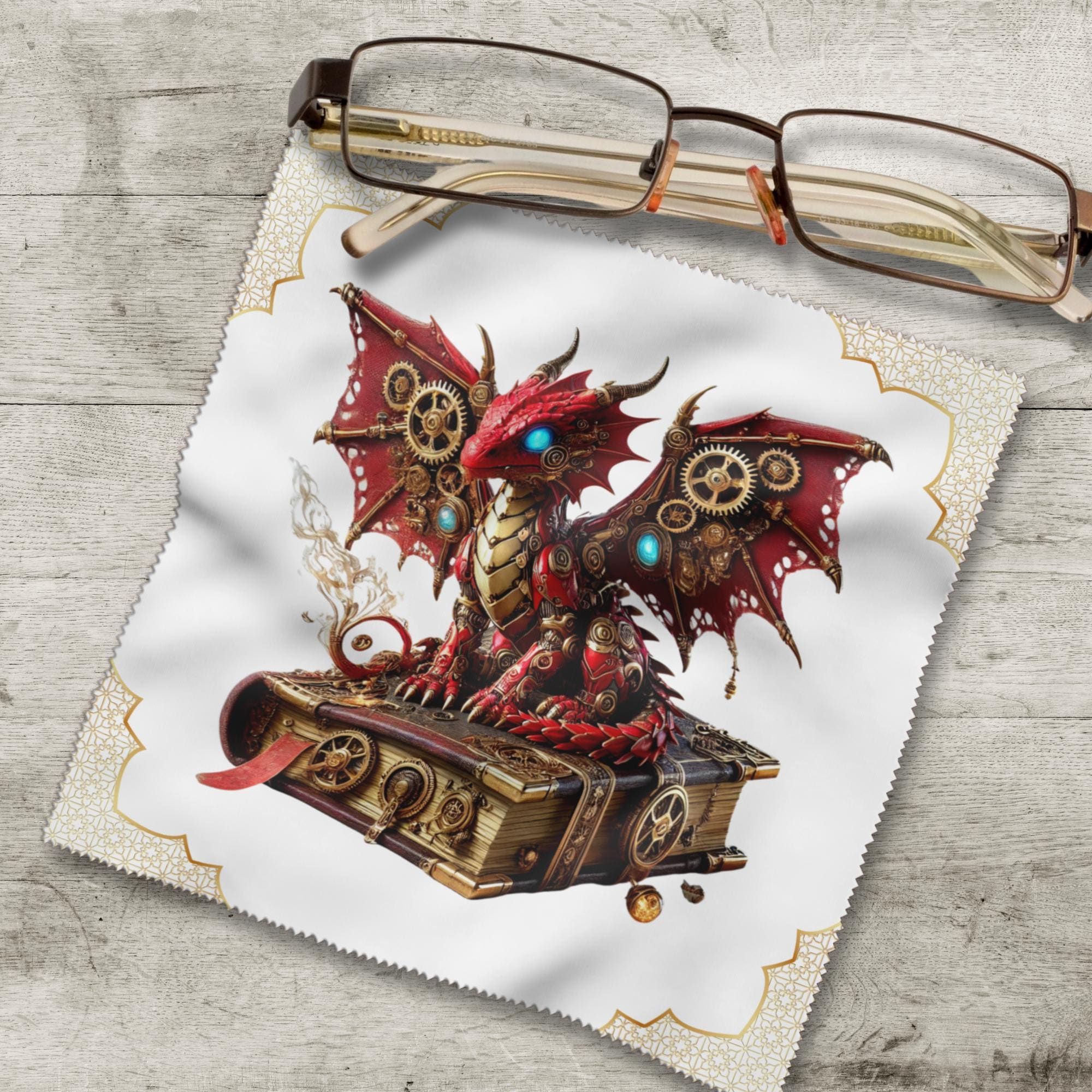 Brillenputztuch bedrucktes Mikrofasertuch für Brillen Tuch für Displays Geschenk Geburtstag Drachen Steampunk #FA19
