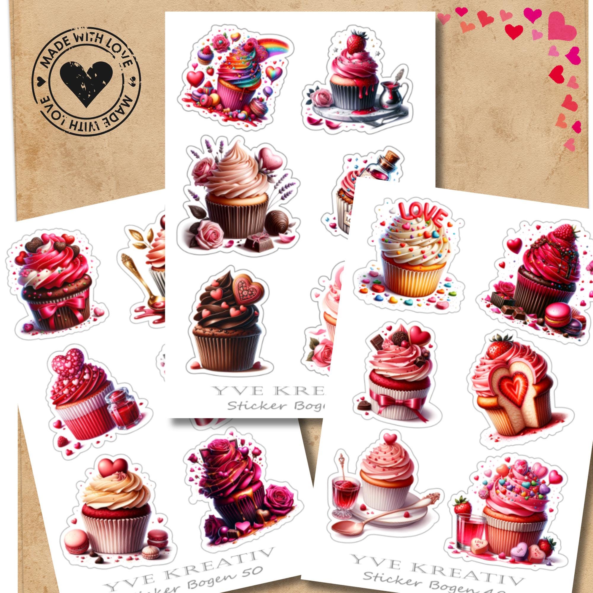 Aufkleber Cupcake Sommer Sticker Bogen Erdbeere Muffin Stickerbogen 3 Bögen zur Auswahl in Weiß - Transparent - Matt - Glanz #SBA6 Aufkleber Cupcake Sommer Sticker Bogen Erdbeere Muffin Stickerbogen 3 Bögen zur Auswahl in Weiß - Transparent - Matt - Glanz #SBA6