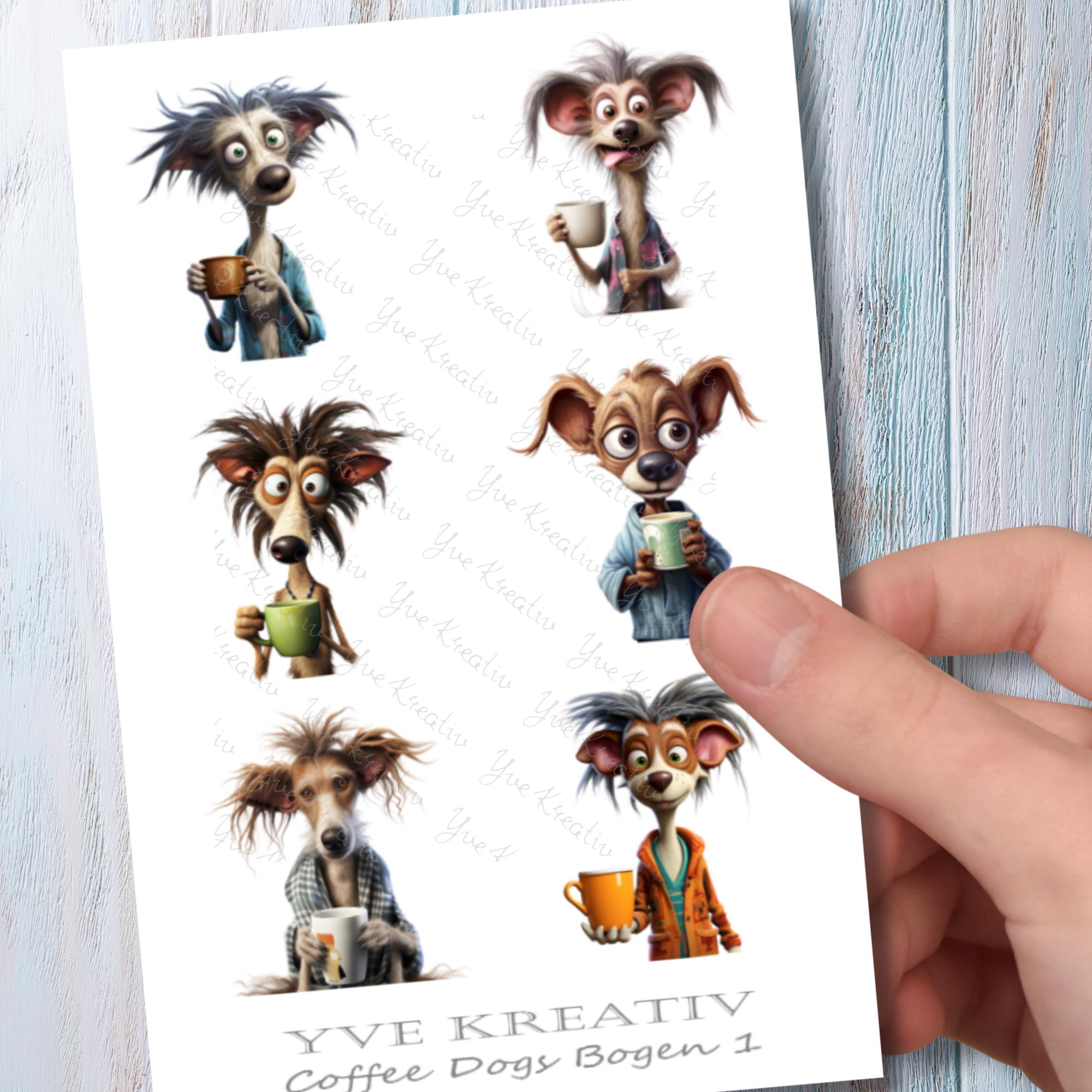 2 Stickerbogen SET Kaffee Hunde Aufkleber Sticker Kaffeeliebhaber | Sticker Set zur Auswahl in Weiß - Transparent - Matt - Glanz #SBA6