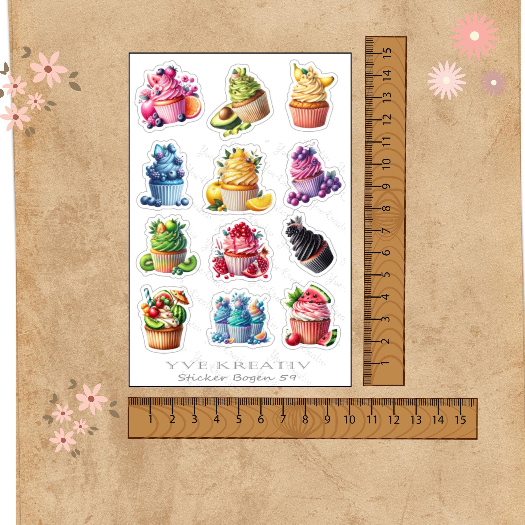 Aufkleber Cupcake Sommer Sticker Bogen Früchte Muffin Stickerbogen 3 Bögen zur Auswahl in Weiß - Transparent - Matt - Glanz #SBA6 Aufkleber Cupcake Sommer Sticker Bogen Früchte Muffin Stickerbogen 3 Bögen zur Auswahl in Weiß - Transparent - Matt - Glanz #SBA6
