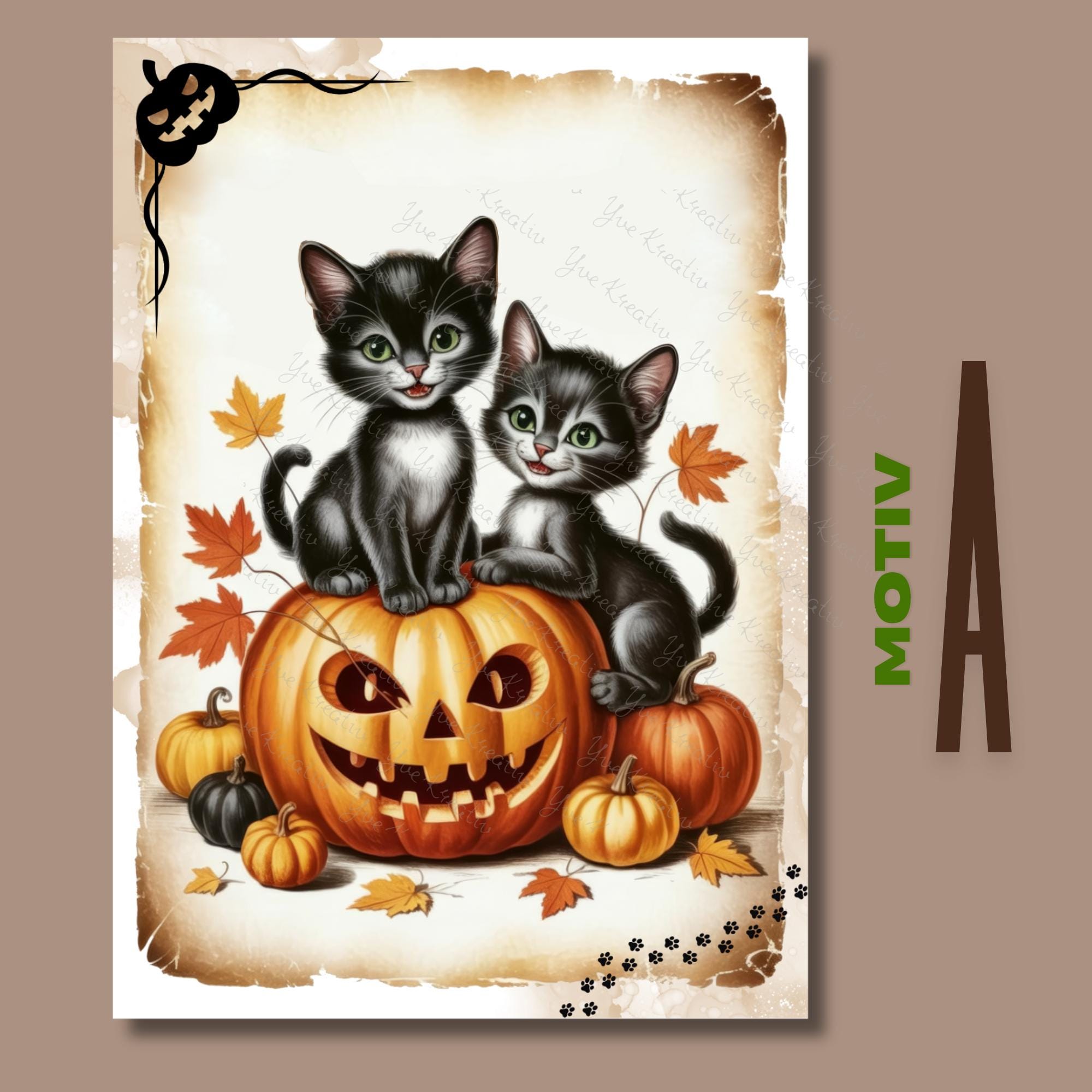 Postkarte Halloween Katzen Glückwunschkarte Herbst Grußkarte Geschenkkarte DIN A6 Geschenk Freundin Mitbringsel Katzenbesitzer #PLS