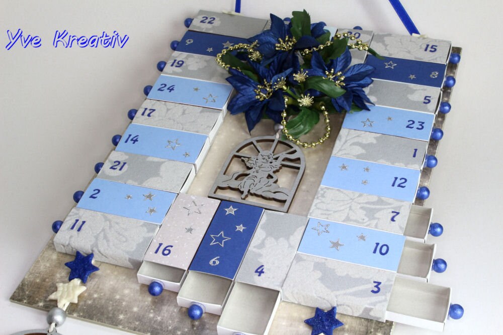 Adventskalender aus Streichholzschachteln / Weihnachtsbild / x-mas zum Befüllen