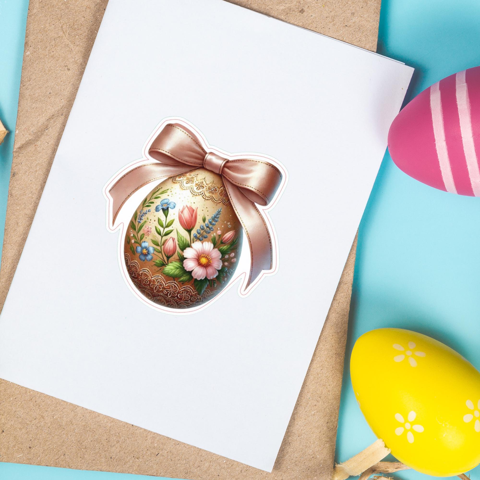 Aufkleber Ostern großer 8 cm Sticker Osterei Deko Osterfest Geschenkaufkleber Dekoei - zur Auswahl in Weiß oder Transparent  #SEG8