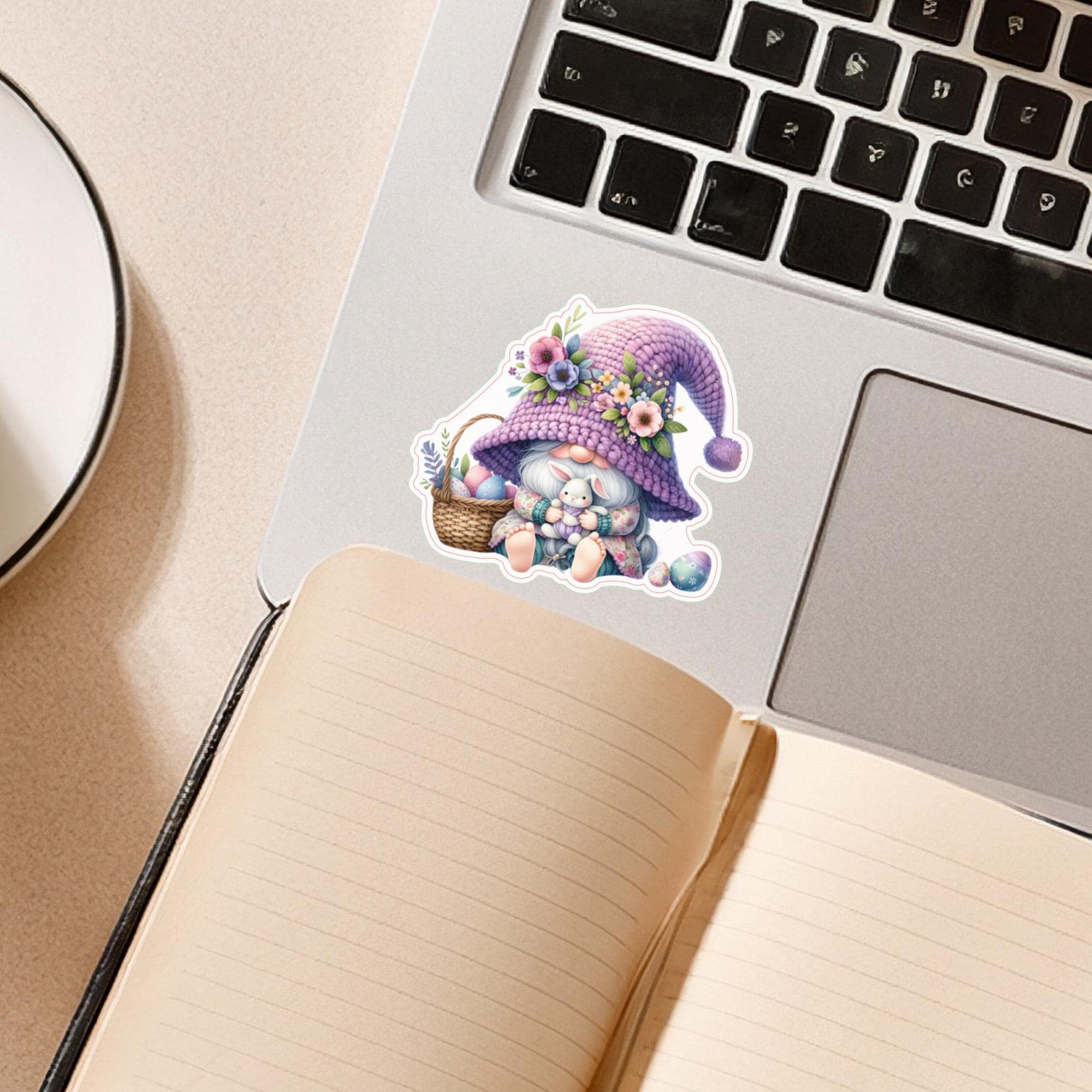 Aufkleber Ostern großer 8 cm Sticker Lila Wichtel Deko Geschenkaufkleber Oster Gnom Zwerg - zur Auswahl in Weiß oder Transparent  #SEG8