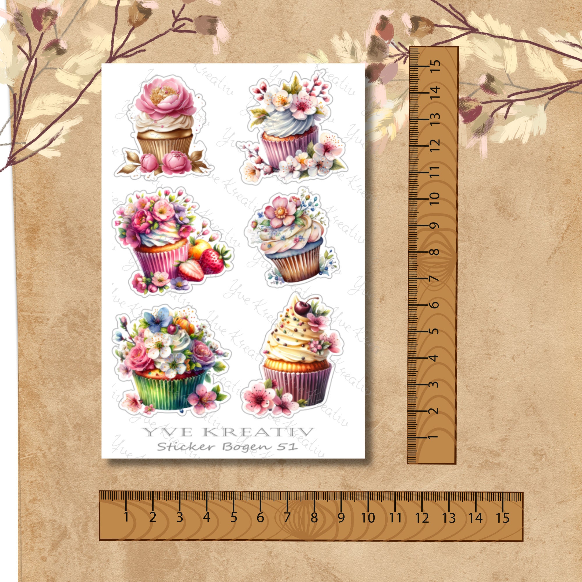Sticker Bogen, Aufkleber, Cupcake, Muffin | Sticker Set - 3 Stickerbogen zur Auswahl in Weiß - Transparent - Matt - Glanz#SBA6