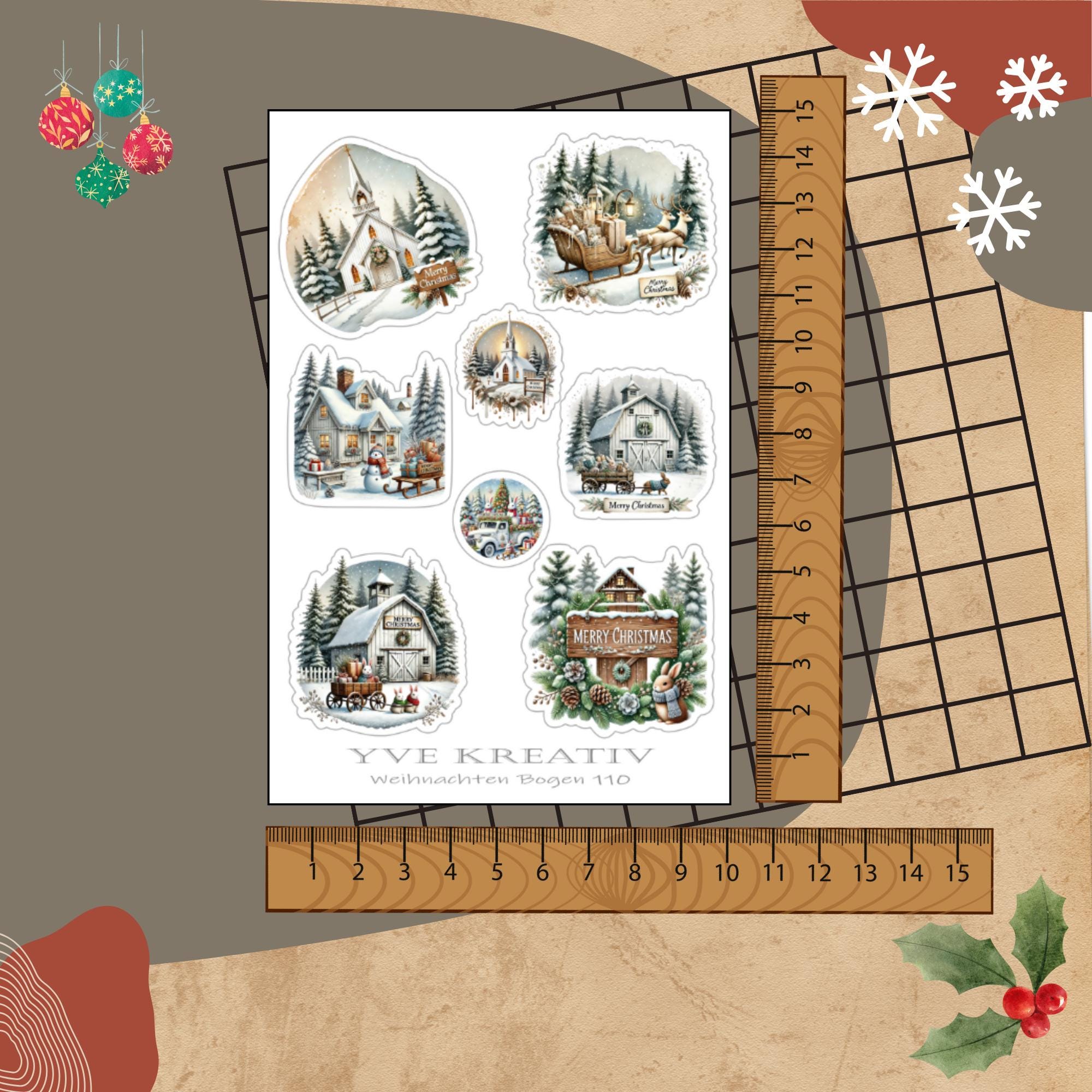 Aufkleber Sticker Bogen "Weihnachten Winterwald" | Sticker Set - 3 Stickerbogen zur Auswahl in Weiß - Transparent - Matt - Glanz  #SBA6
