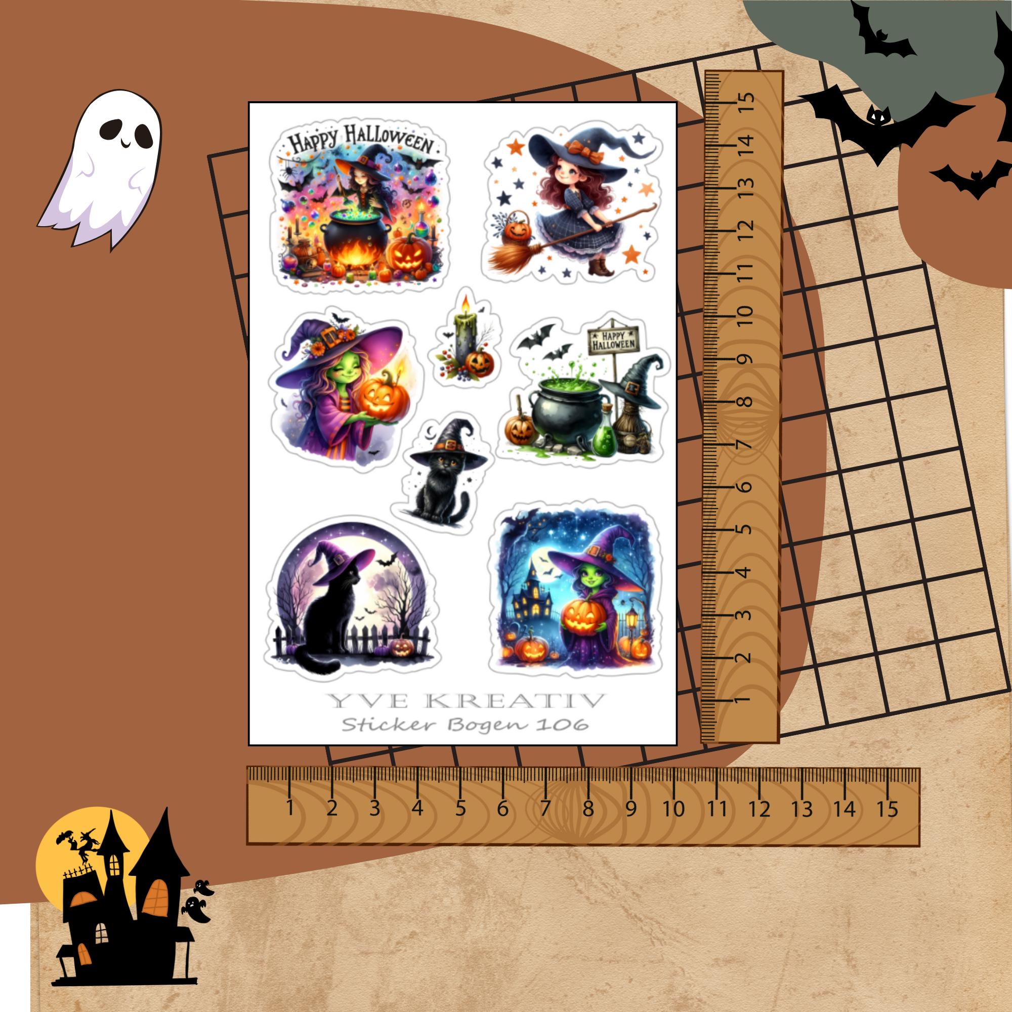Halloween Stickerbogen, Grusel Aufkleber, Kürbis und Vampire Sticker Set, 3 Bögen zur Auswahl in Weiß - Transparent - Matt - Glanz  #SBA6