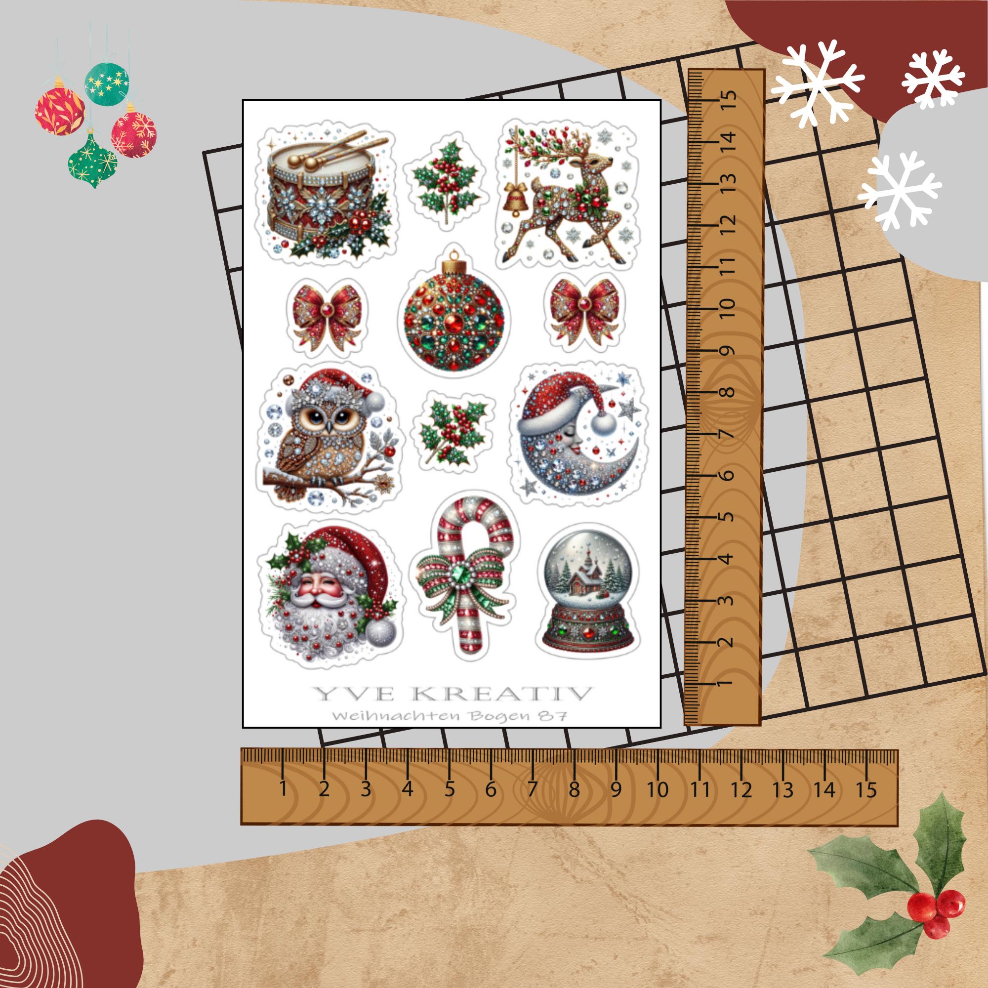 Aufkleber Sticker Bogen "Weihnachten Glitzer" | Sticker Set - 3 Stickerbogen zur Auswahl in Weiß - Transparent - Matt - Glanz  #SBA6