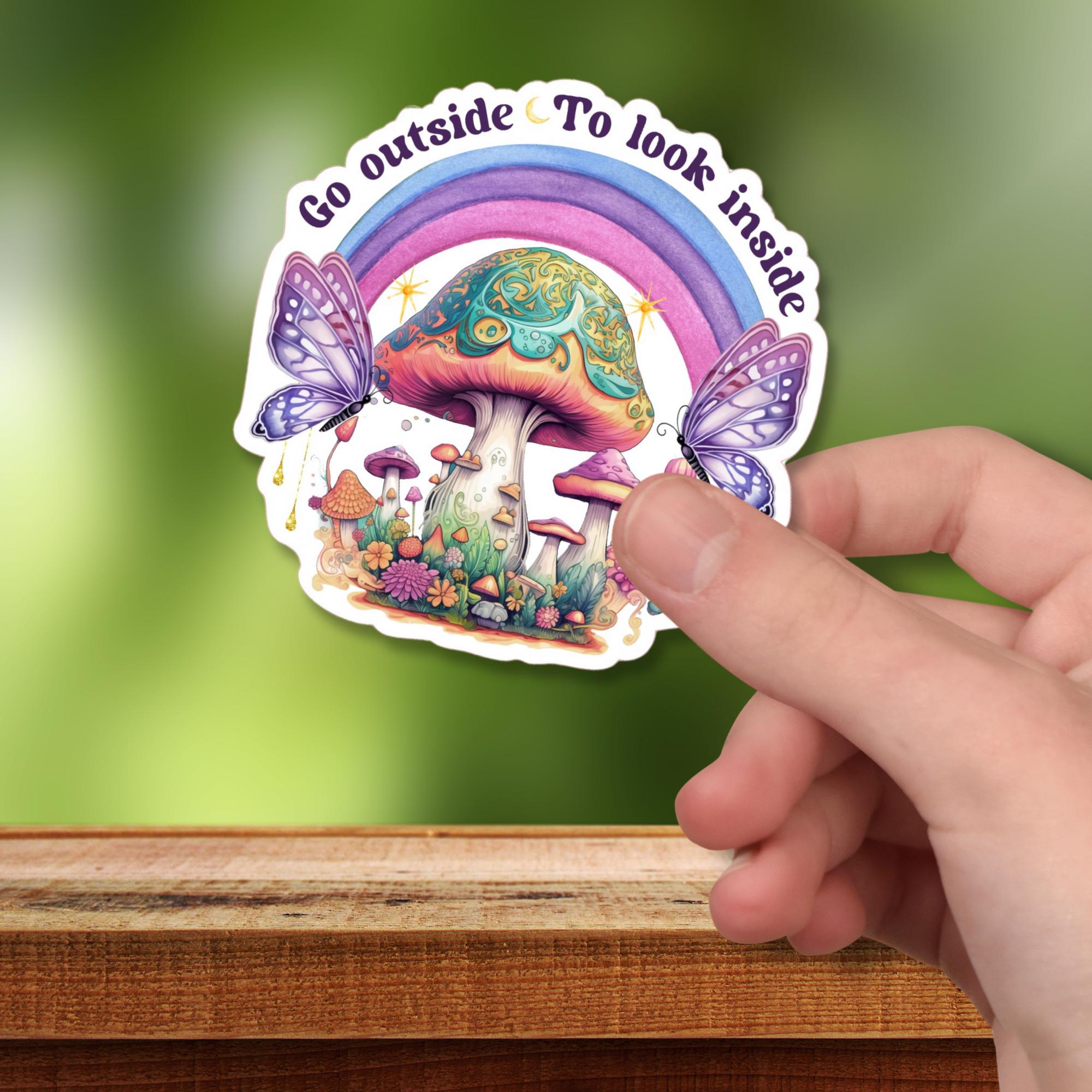 Kofferaufkleber, Geschenkaufkleber, Aufkleber Motivation, großer Pilze Regenbogen Sticker I zur Auswahl in Weiß oder Transparent  #SEG8