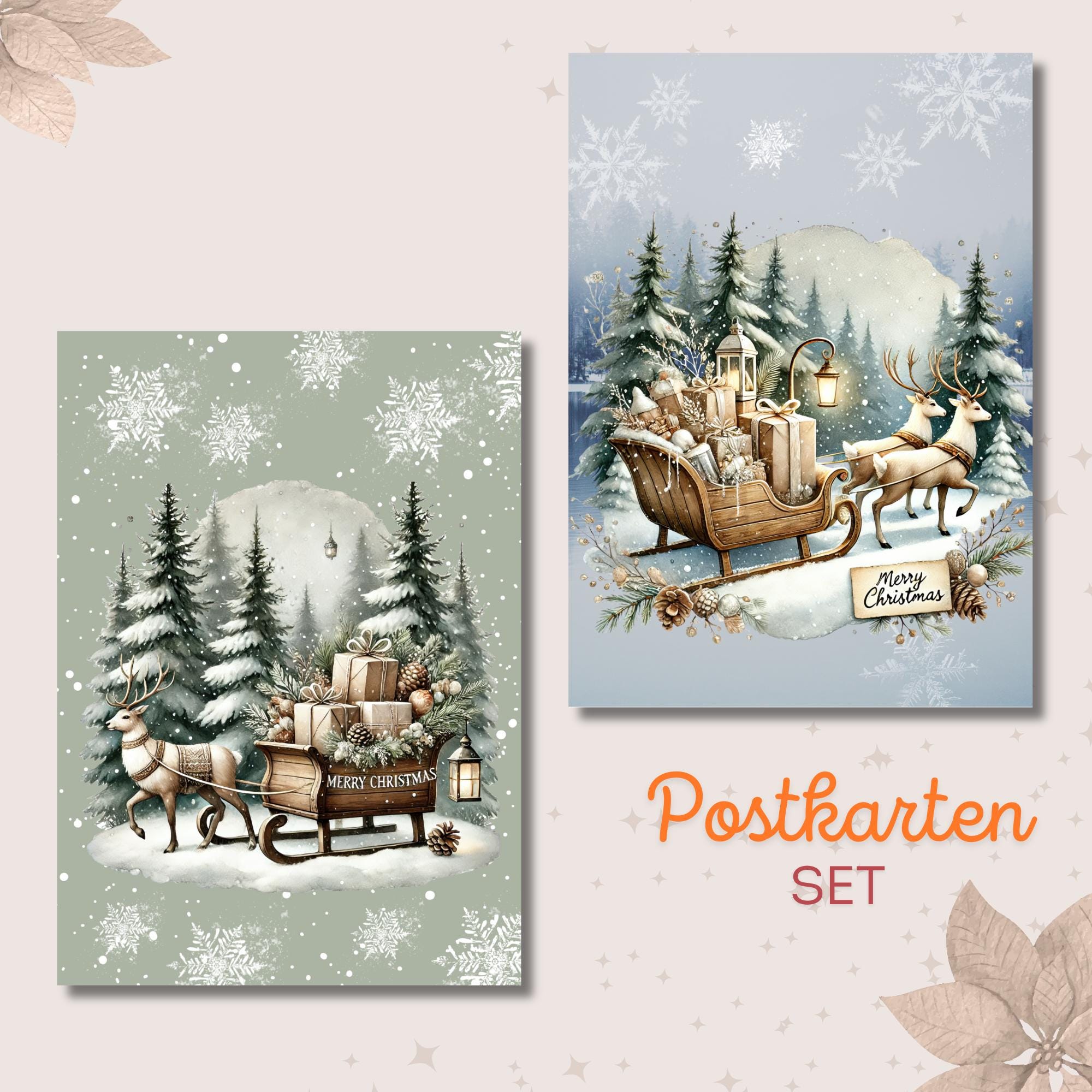 Weihnachtskarte, 2 Kartenmotive zur Auswahl, Postkarte, Grußkarte, Geschenkkarte, Weihnachtsgruß  #PHO