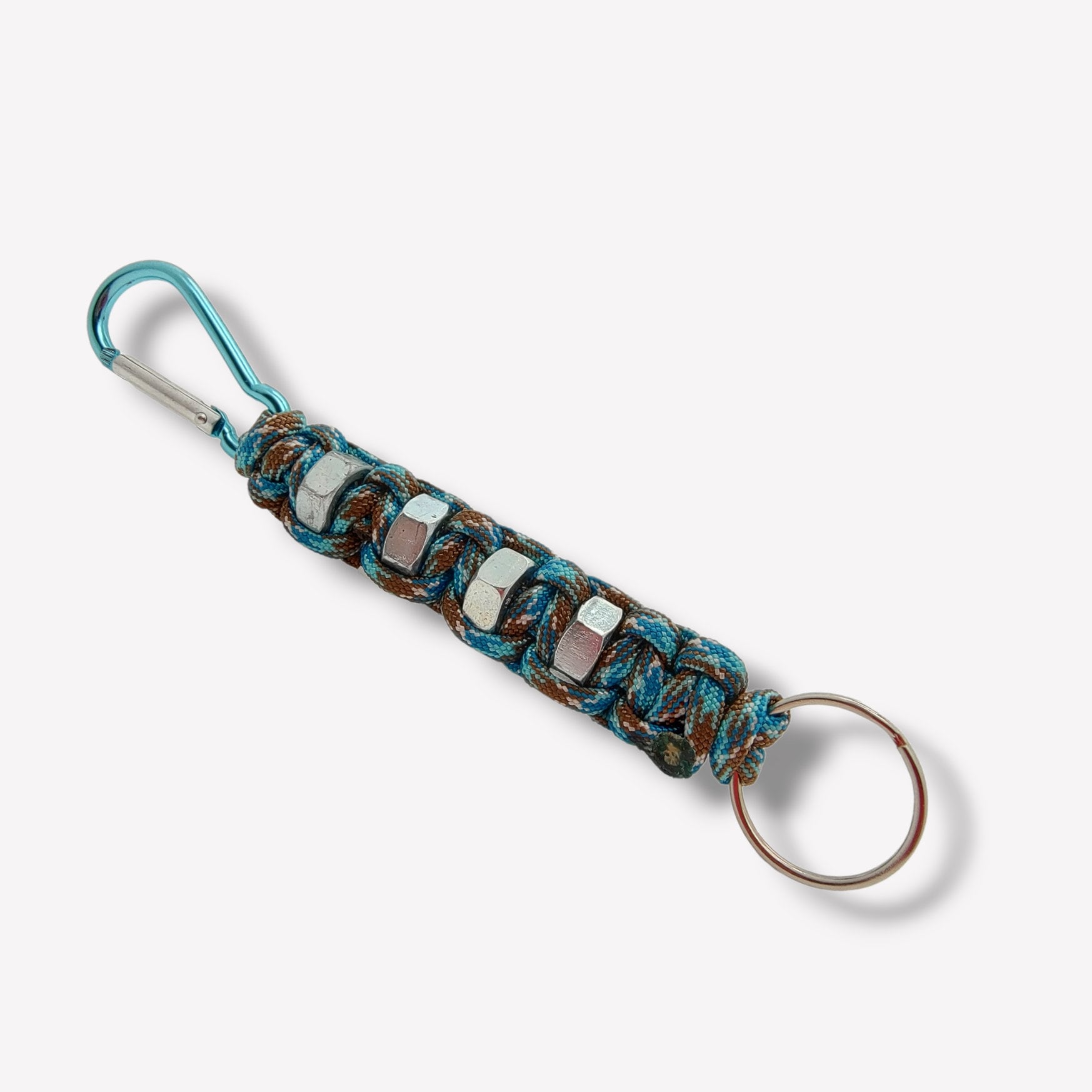 Schlüsselanhänger mit Schraubenmuttern handgeknotet aus Paracord mit Karabiner + Schlüsselring