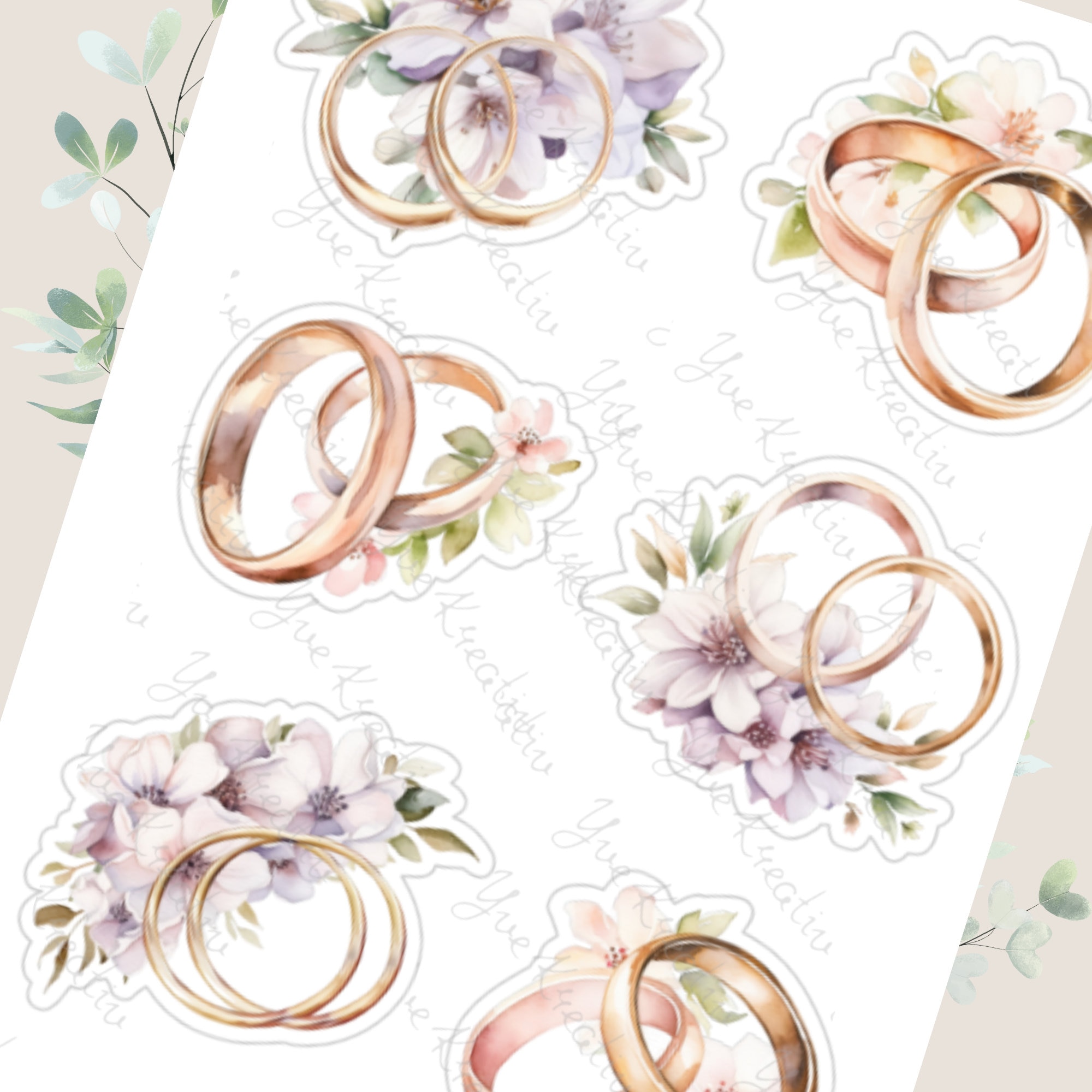 Sticker Bogen, Aufkleber, Hochzeit, Ringe, Eheringe | Sticker Set, Stickerbogen zur Auswahl in Weiß - Transparent - Matt - Glanz  #SBA6