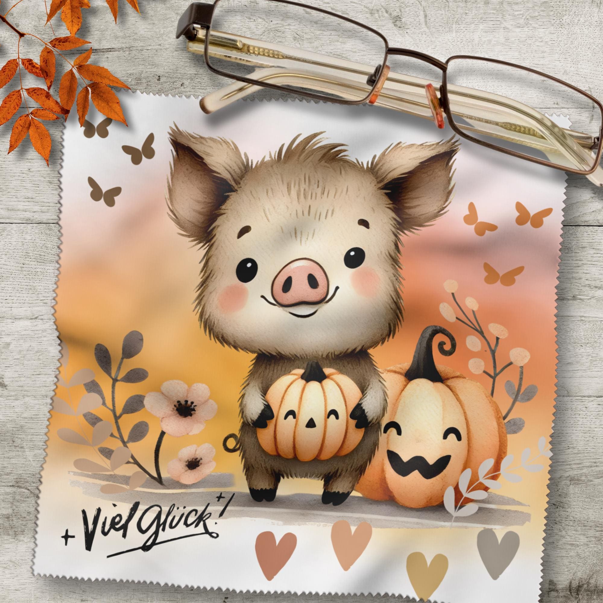 Brillenputztuch Herbst Glücksschweinchen bedrucktes Mikrofasertuch für Sonnenbrille Displays Handy Geschenk Halloween Mitbringsel #TI170