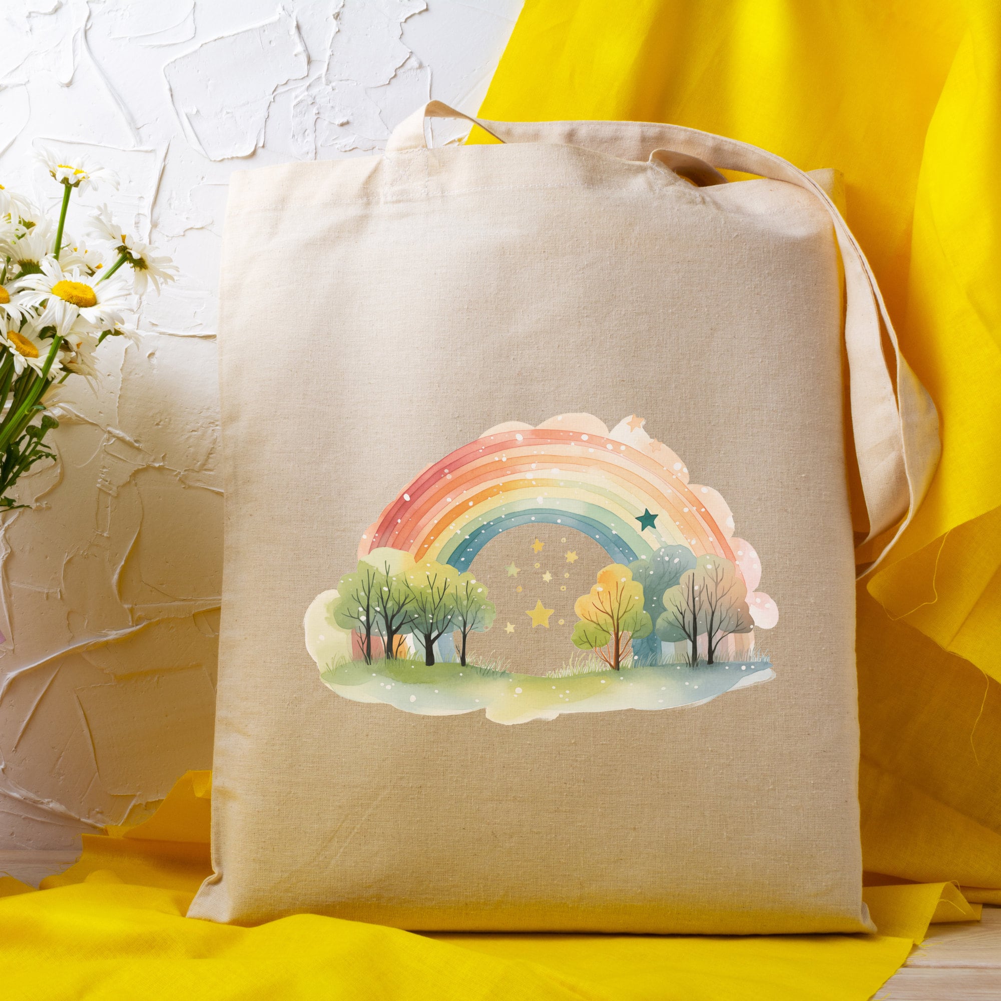 Stofftasche, Stoffbeutel, Einkaufstasche, Tasche, Geschenk, in Weiß oder Beige "Regenbogen" 