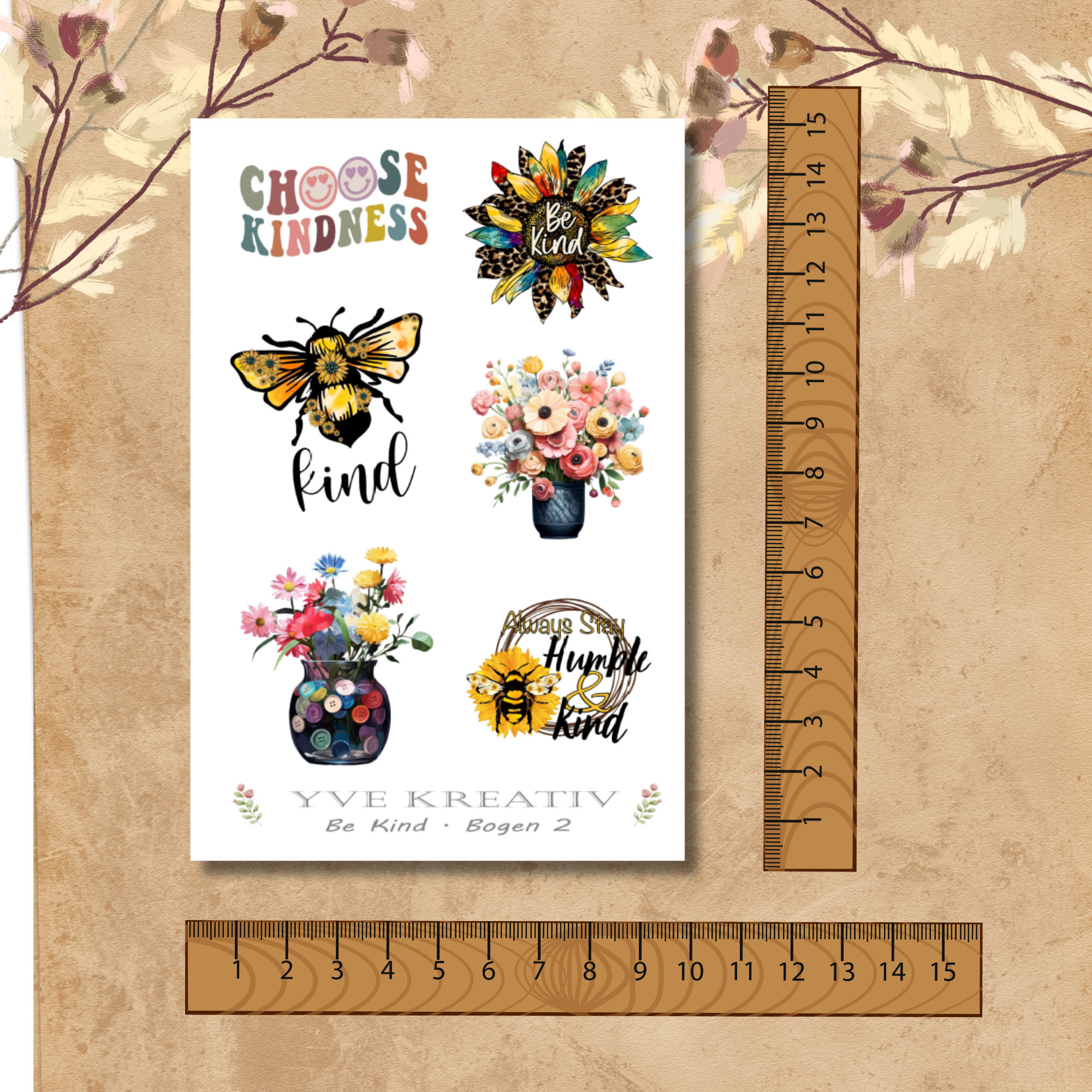 Sticker Bogen "Be Kind" | Sticker Set - Aufkleber 2 Stickerbogen zur Auswahl in Weiß - Transparent - Matt - Glanz  #SBA6