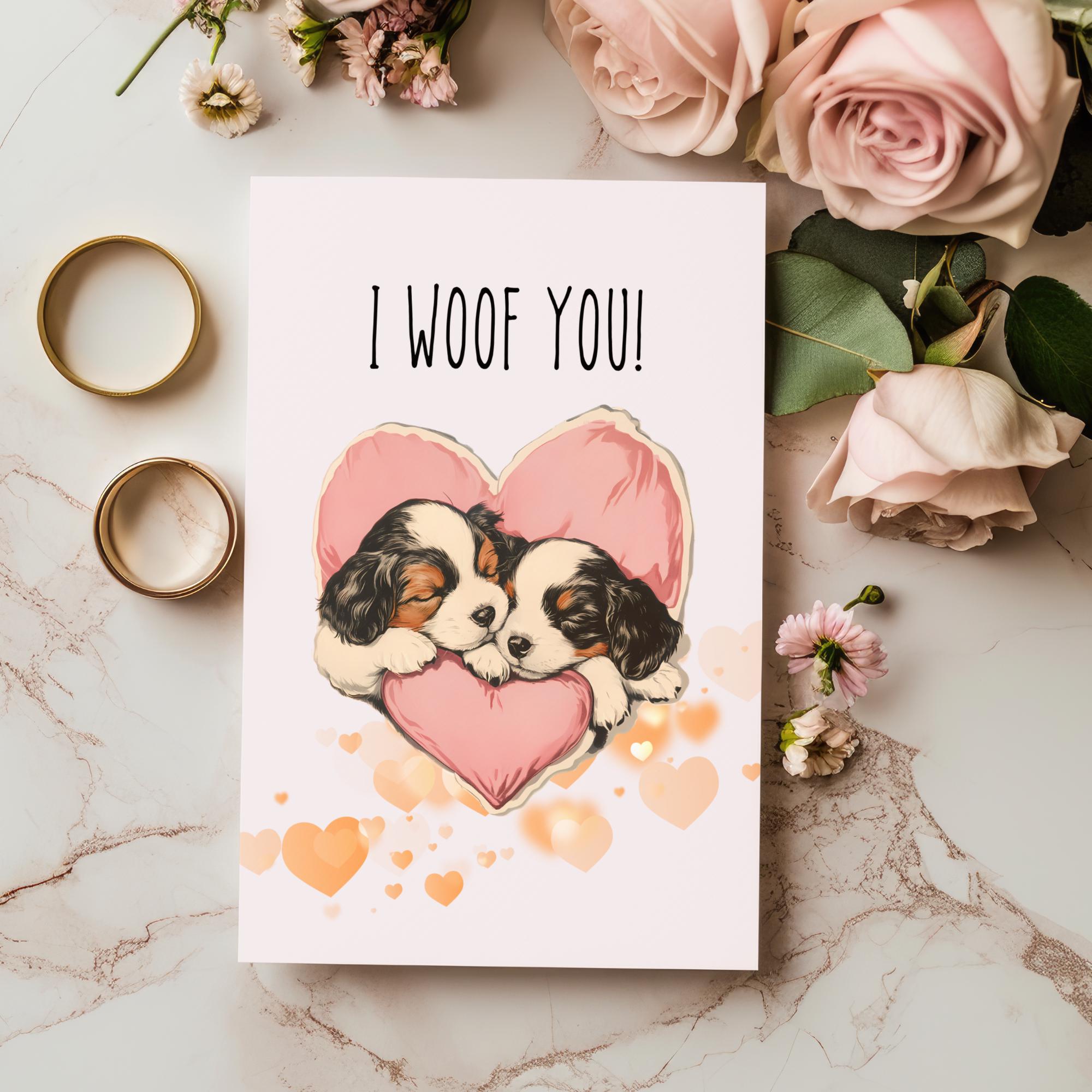 Valentinstags Karte, Postkarte mit Hunde Welpen, Grußkarte, Karte für Verliebte, Geschenkkarte auf DIN A6 Karte mit Glanzoberfläche #PHO