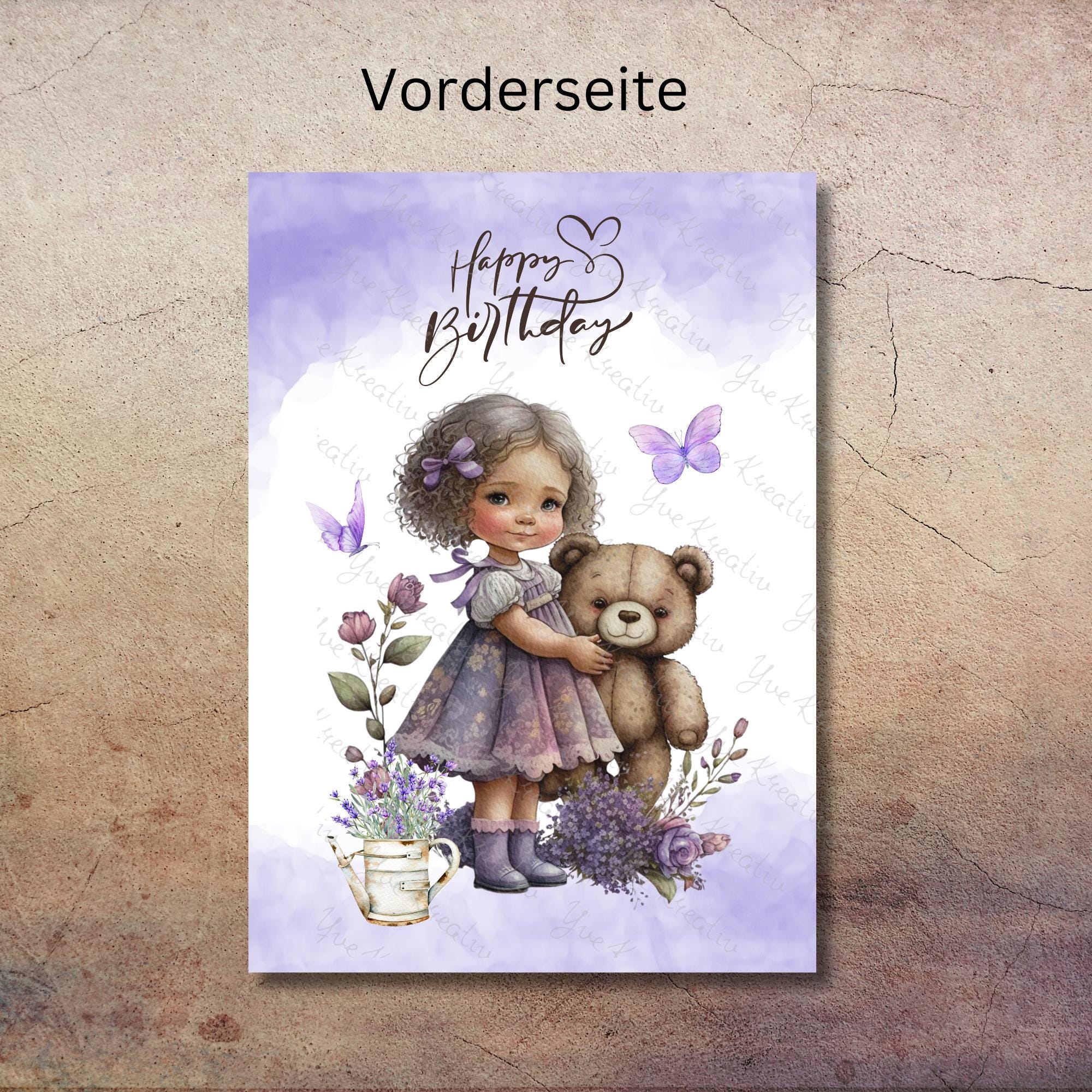 Postkarte Lavendel Mädchen mit Bär Grußkarte Karte Geburtstag Gruß an beste Freundin   #PLS