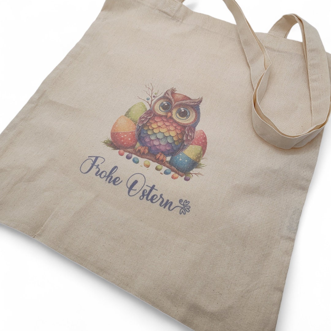 Stofftasche, Stoffbeutel, Einkaufstasche, Tasche, Baumwolltasche, Motiv "Ostern Eule"  #1658870511