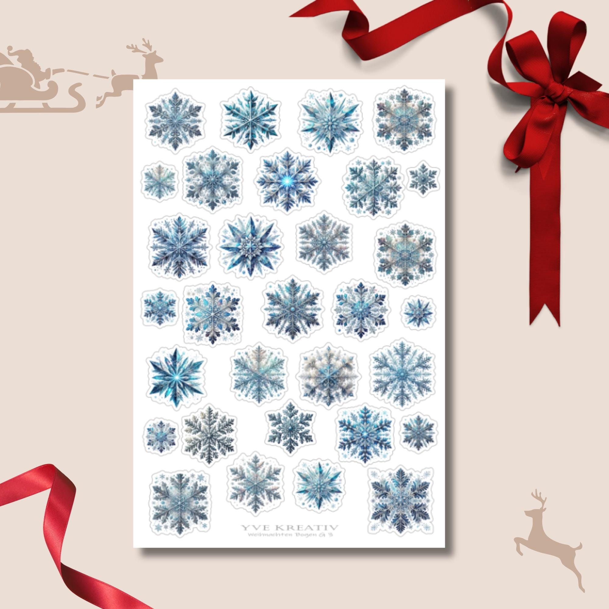 Weihnachtsaufkleber Stickerbogen 16x24 cm "Schneeflocken " |  Aufkleber Sticker zur Auswahl in Weiß - Transparent - Matt - Glanz  #SBA5