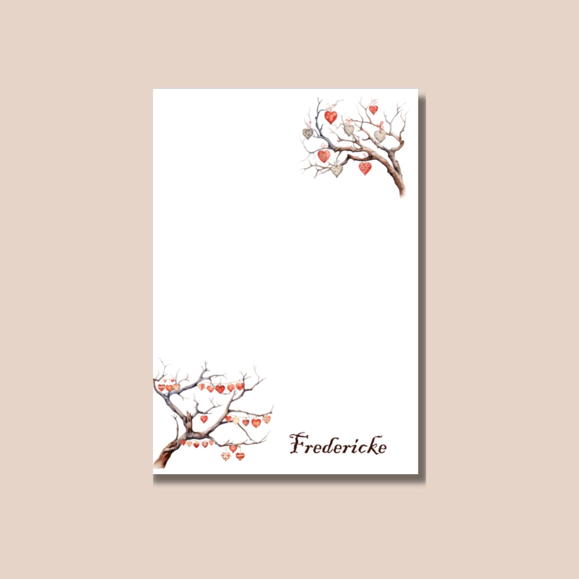Notizblock personalisierbar 50 Zettel, Motiv Herzen Baum, A6 Block Schreibblock Zettelblock Abreisblock mit Leimbindung  #A6K50