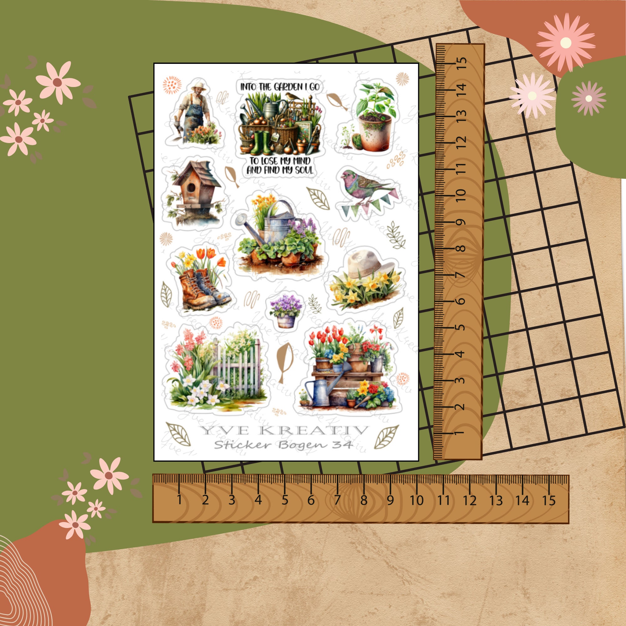 Sticker Bogen " Frühling Pflanzen Garten " | Sticker Set - Aufkleber 3 Stickerbogen zur Auswahl in Weiß - Transparent - Matt - Glanz #SBA6