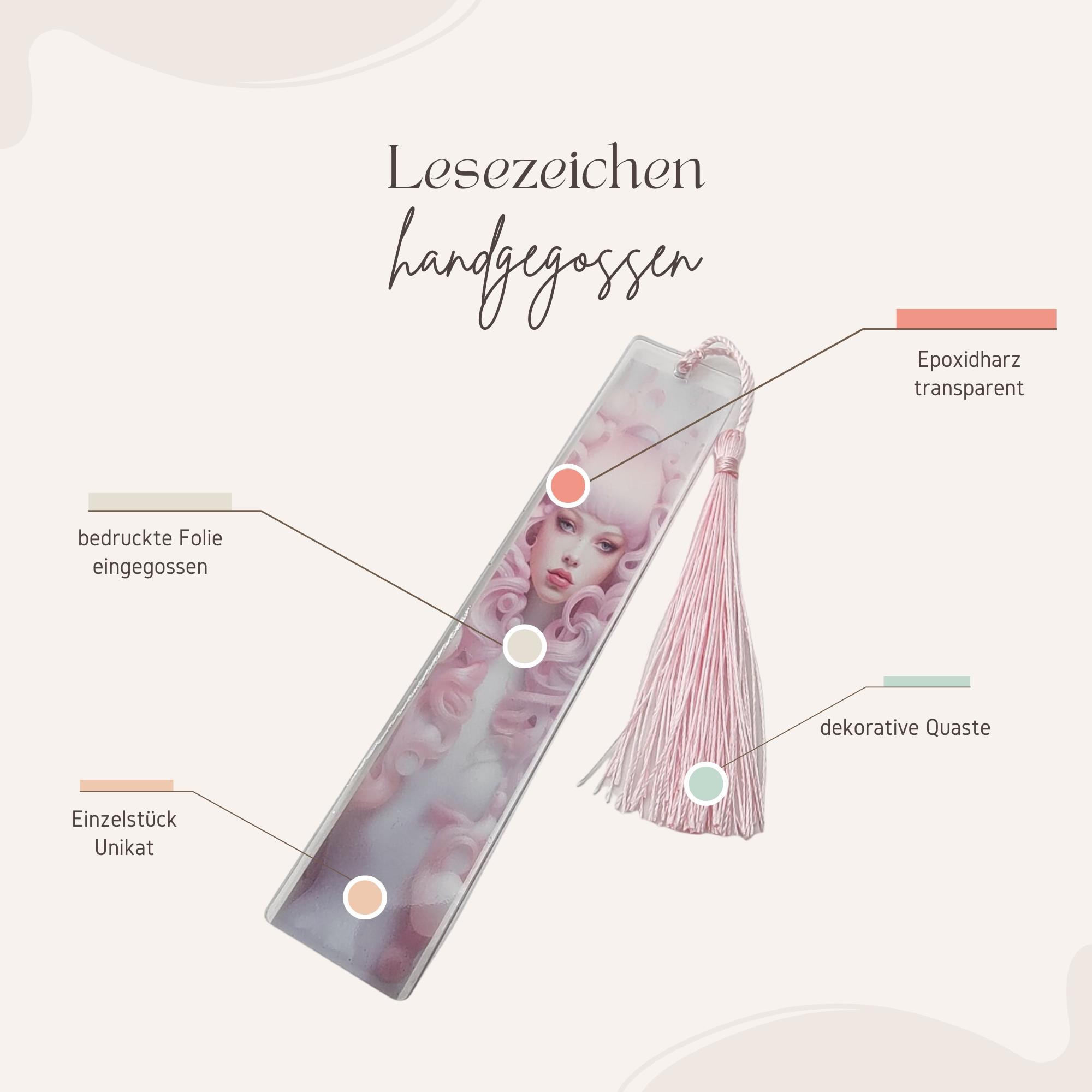 Lesezeichen aus Epoxidharz Motiv Pink Lady Geschenk Geburtstag Mitbringsel zum Buchgeschenk Geschenkidee Buchzeichen transparent #LEEPOX
