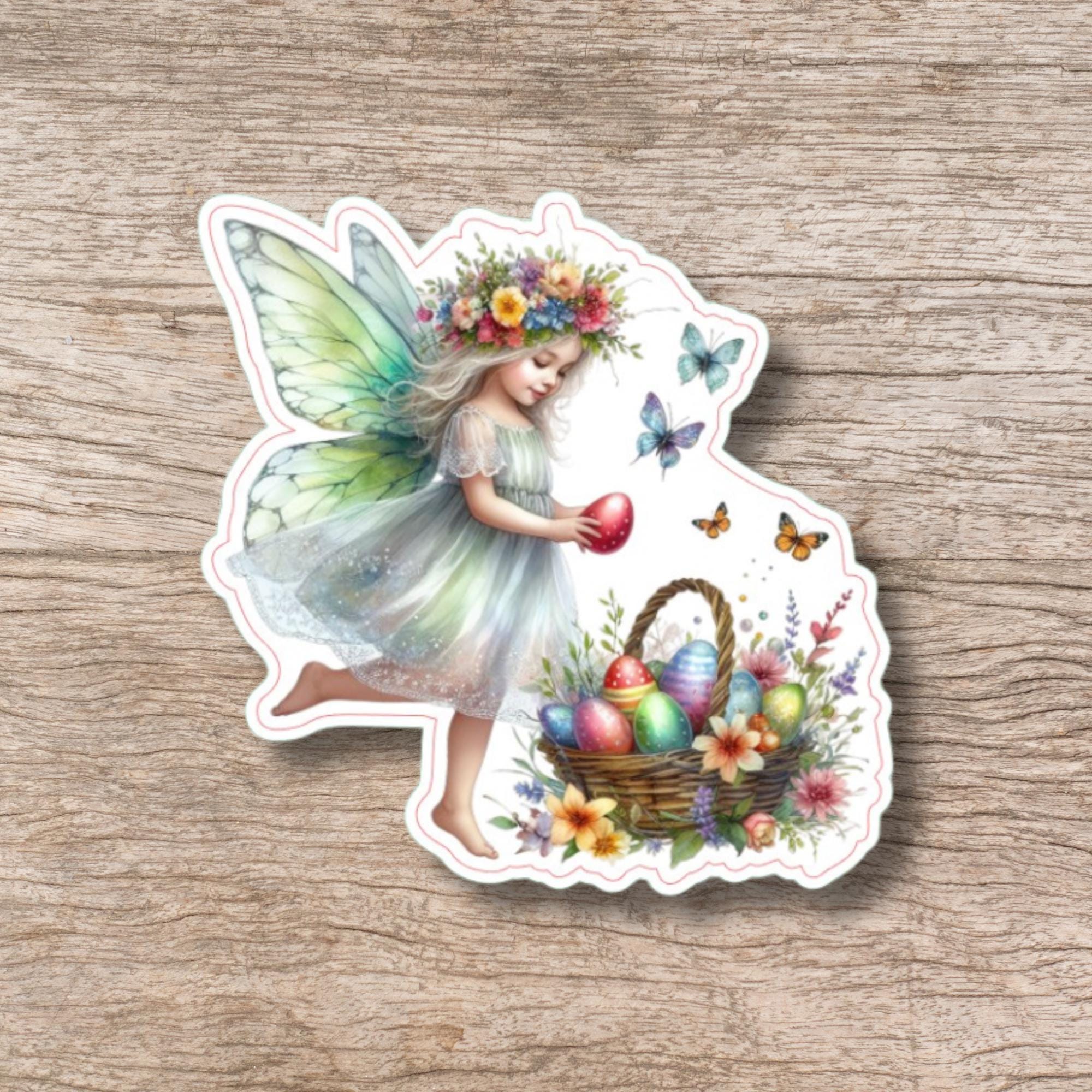 Aufkleber Ostern großer 8 cm Sticker Feen Fantasy Deko Geschenkaufkleber romantisch - zur Auswahl in Weiß oder Transparent  #SEG8
