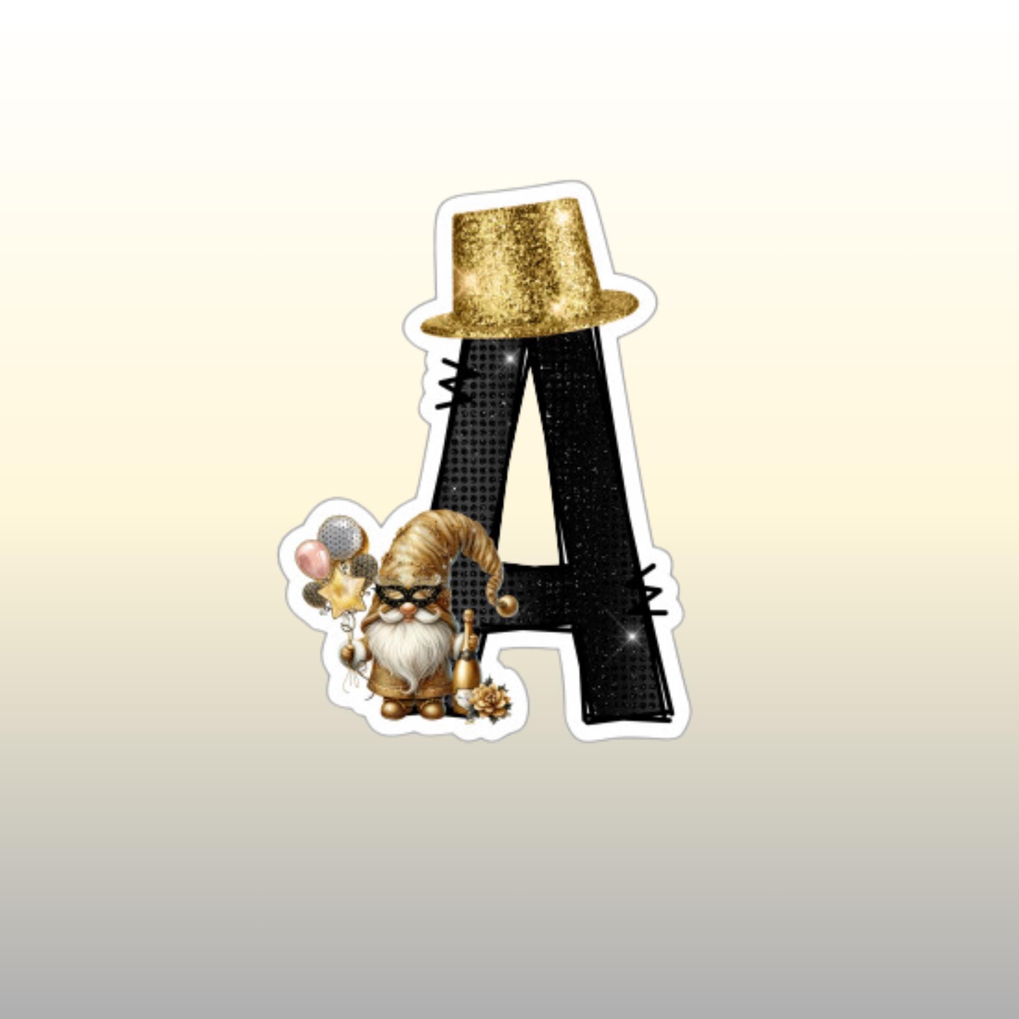 Großer Aufkleber, ABC Sticker, Silvester, Happy New Year, goldene Wichtel, zur Auswahl in Weiß oder Transparent  #SEG8