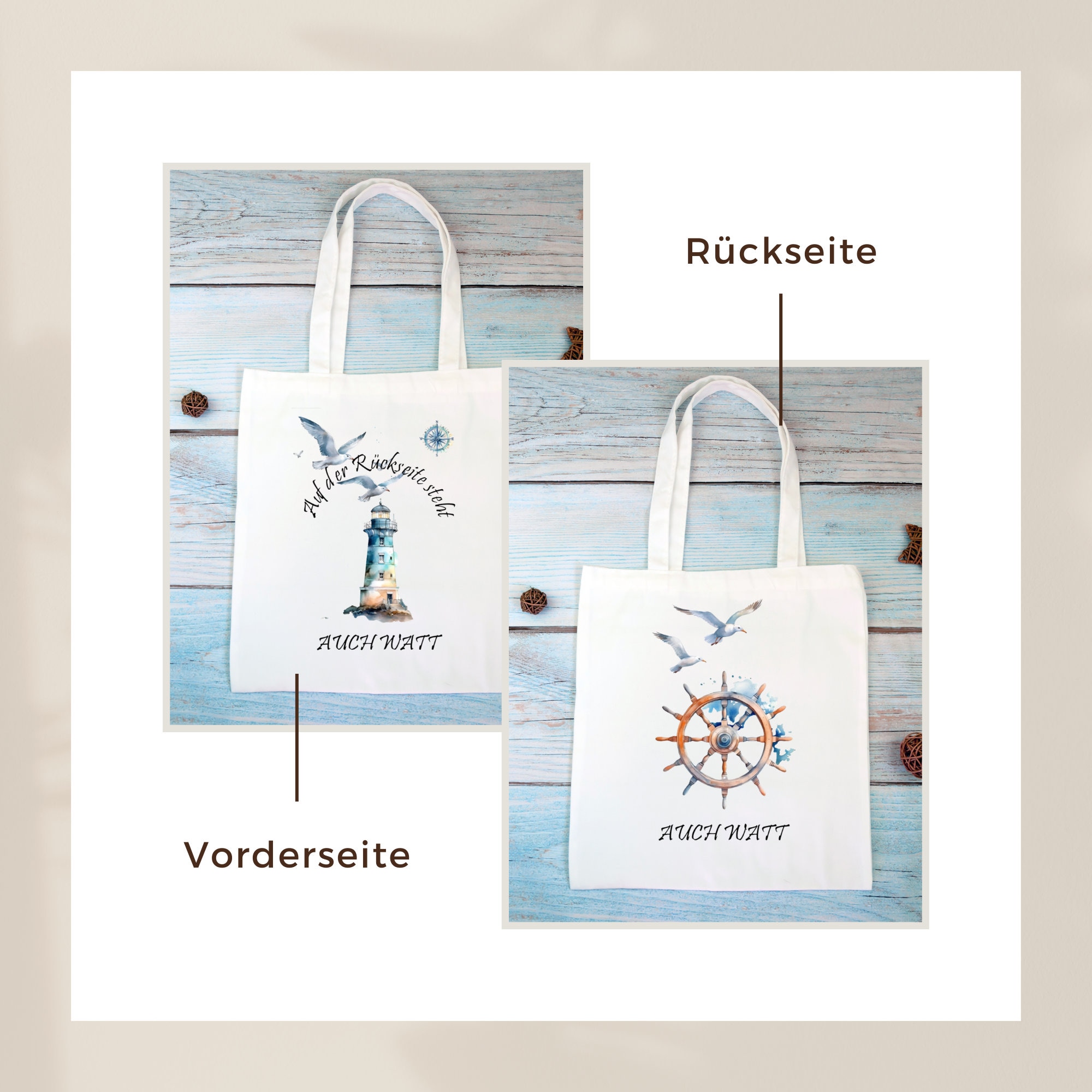 Stofftasche Maritim Stoffbeutel Leuchtturm Einkaufstasche Urlaub Tragetasche Reise Urlaubstasche Reisegeschenk beidseitig bedruckt #STSUB