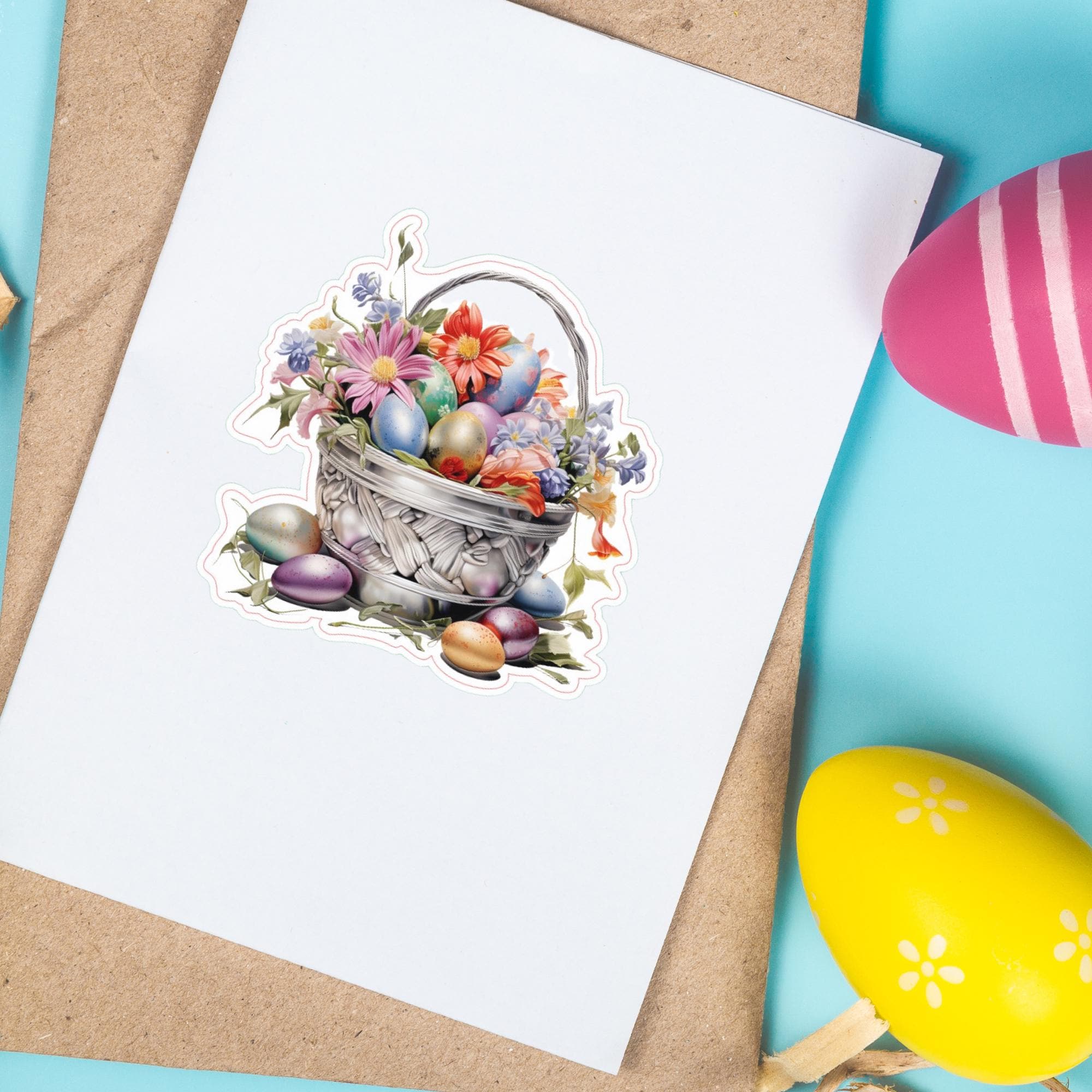 Aufkleber Ostern großer 8 cm Sticker Osterkorb Deko Osterfest Geschenkaufkleber Körbchen - zur Auswahl in Weiß oder Transparent  #SEG8