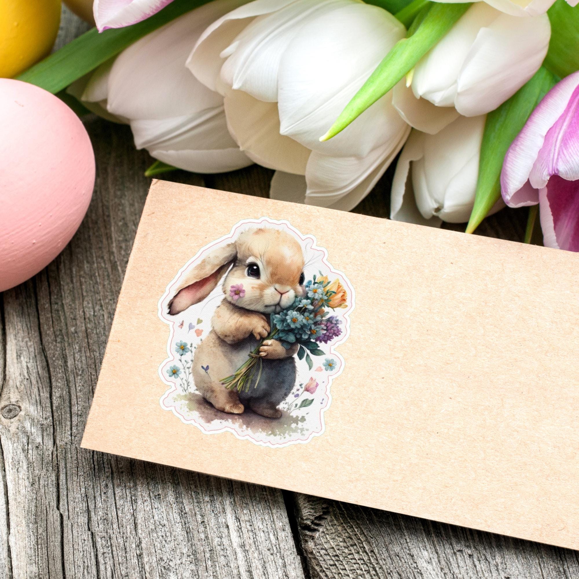 Aufkleber Ostern großer 8 cm Sticker niedliches Häschen Deko Hase Geschenkaufkleber Osterhase - zur Auswahl in Weiß oder Transparent  #SEG8