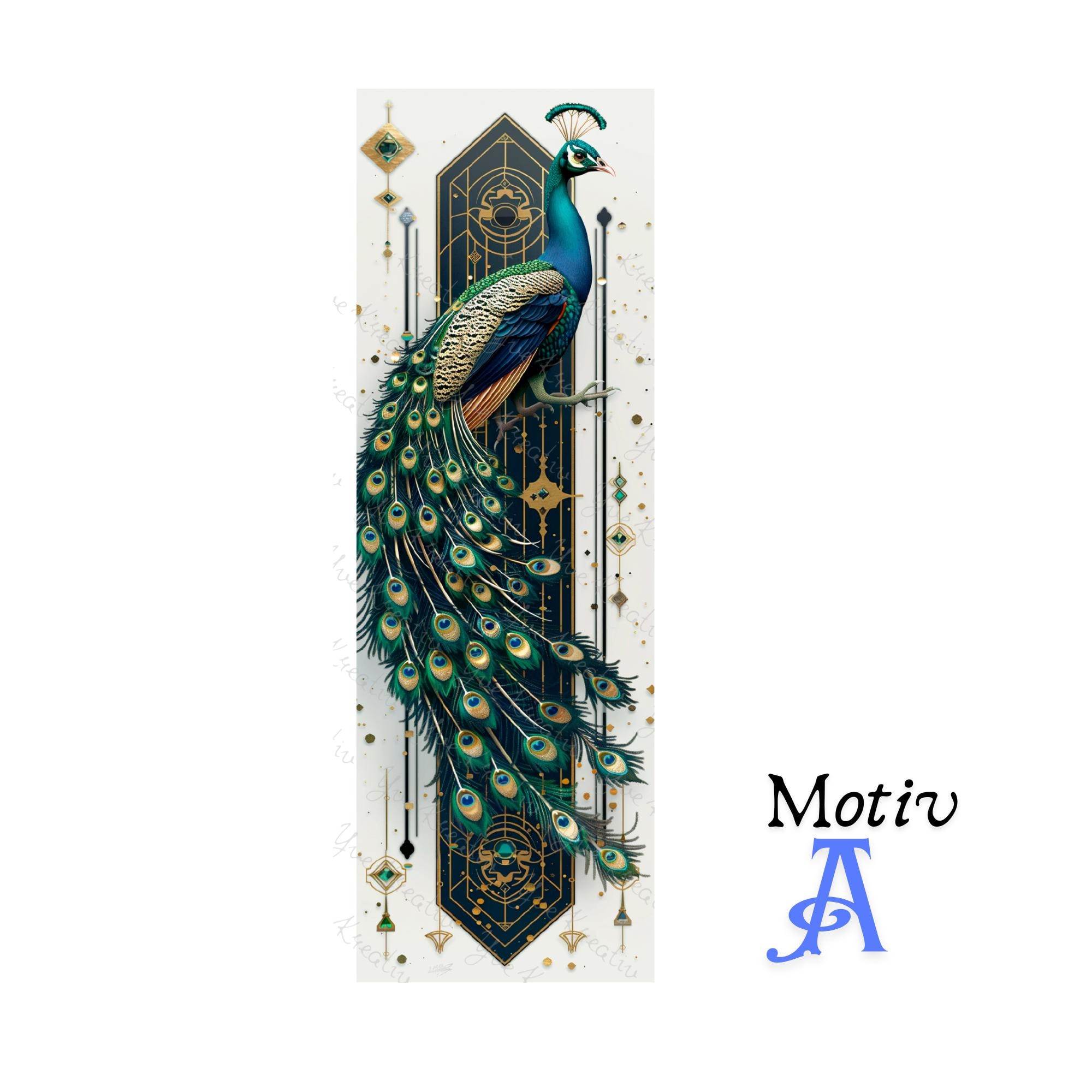 Lesezeichen aus Aluminium Geschenk zum Geburtstag Buchgeschenk "Motiv Pfau Art Deco Stil" Bookmark - 2 Motive zur Auswahl  #LEALU