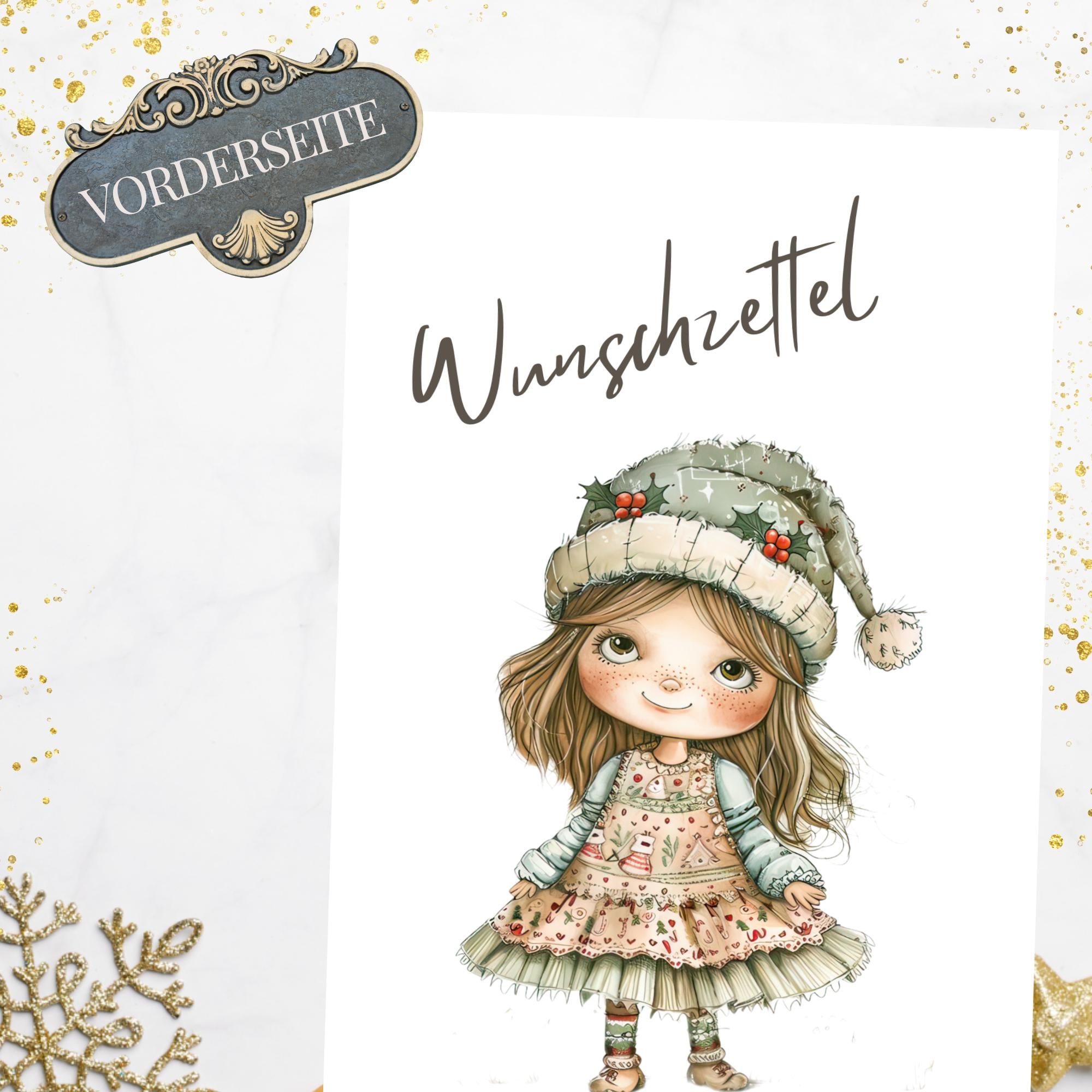 Wunschzettel Postkarte personalisiert mit Namen, Karte zu Weihnachten Wunschliste auf DIN A6 Karton mit Leinenstruktur  #WZLS
