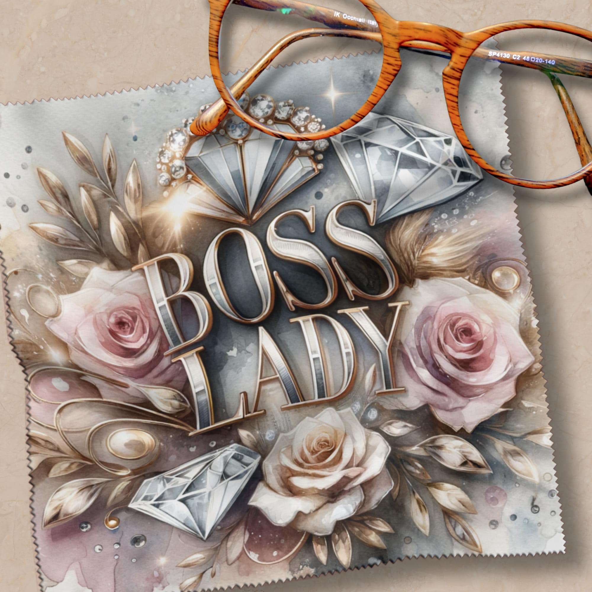 Brillenputztuch Boss Lady bedrucktes Mikrofasertuch für Brille Display Handy Sonnenbrille Größe 15x15 cm oder 20x20 cm #BE18